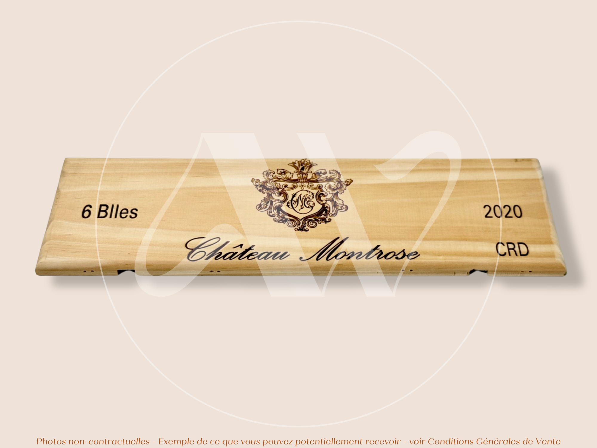 Estampe / Façade d'une caisse de vin en bois du Chateau Montrose - 2020 - Bordeaux | Format 6 bouteilles = 30x9 cm