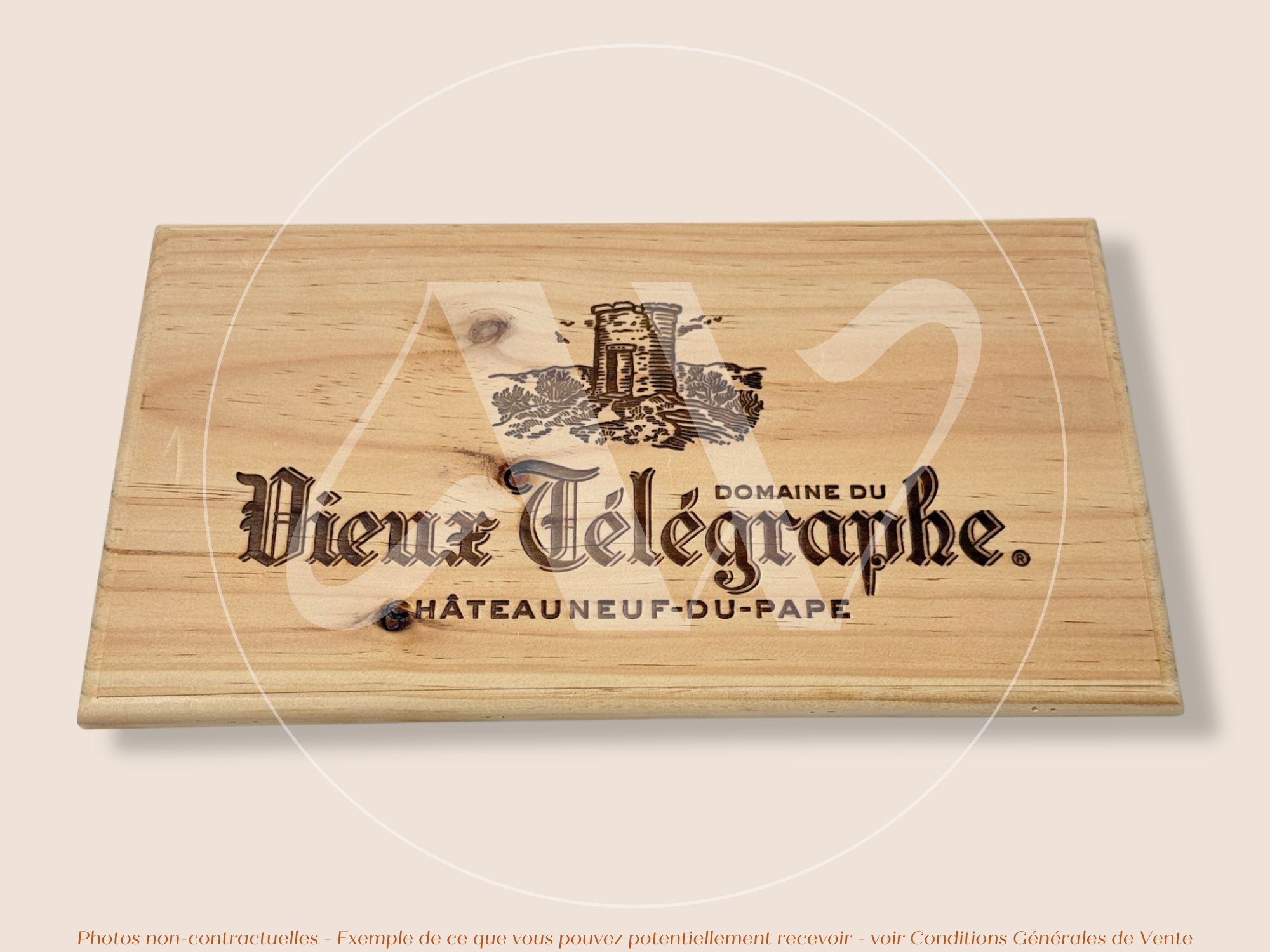 Façade Estampe bois – Domaine du Vieux Télégraphe – Châteauneuf-du-Pape (Vallée du Rhône) – Format 30x17 cm – Icônique de l'appellation