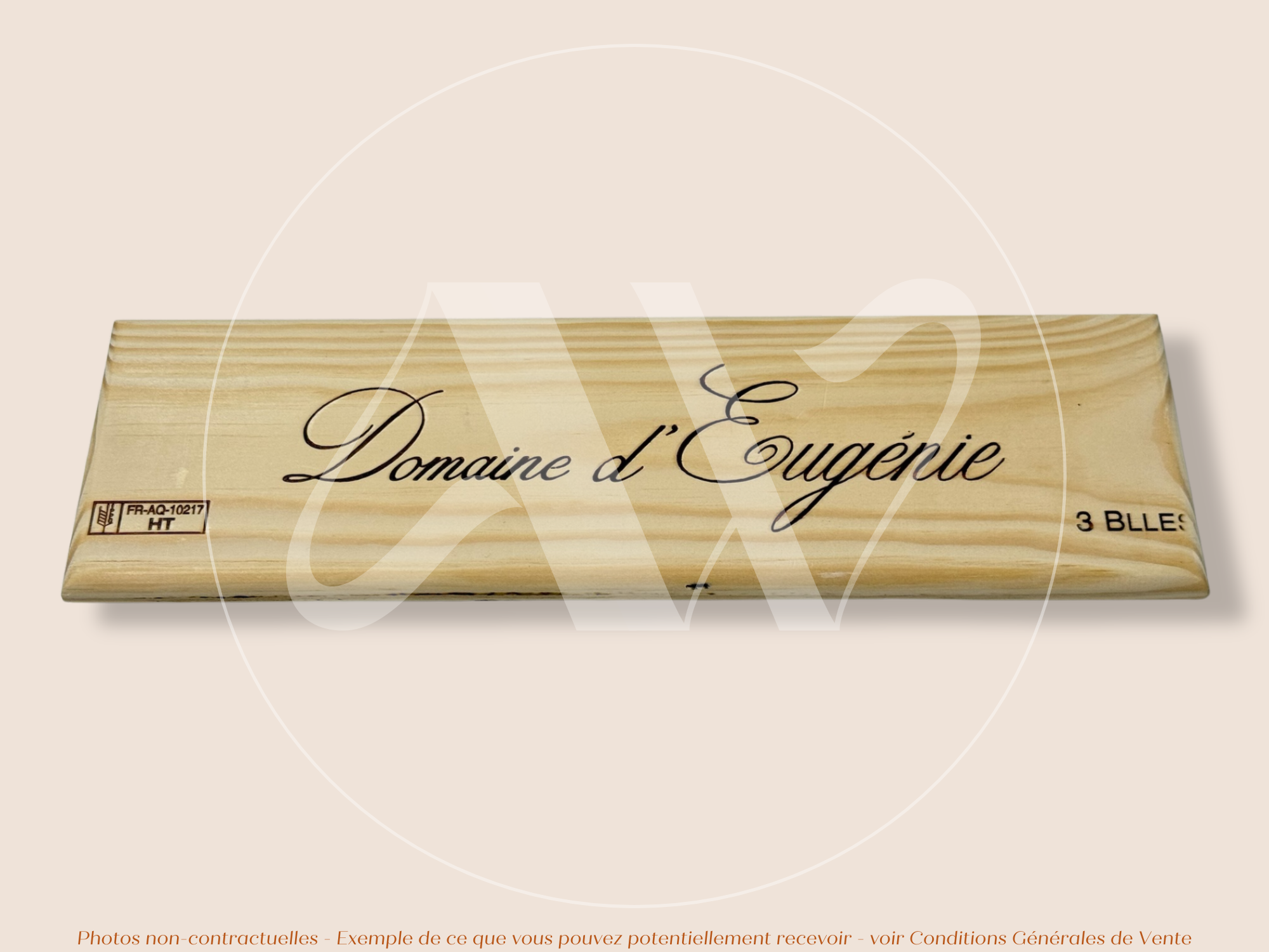 Estampe / Façade d'une caisse de vin en bois du Domaine d'Eugénie - Bourgogne | Format 3 bouteilles = 30x9 cm