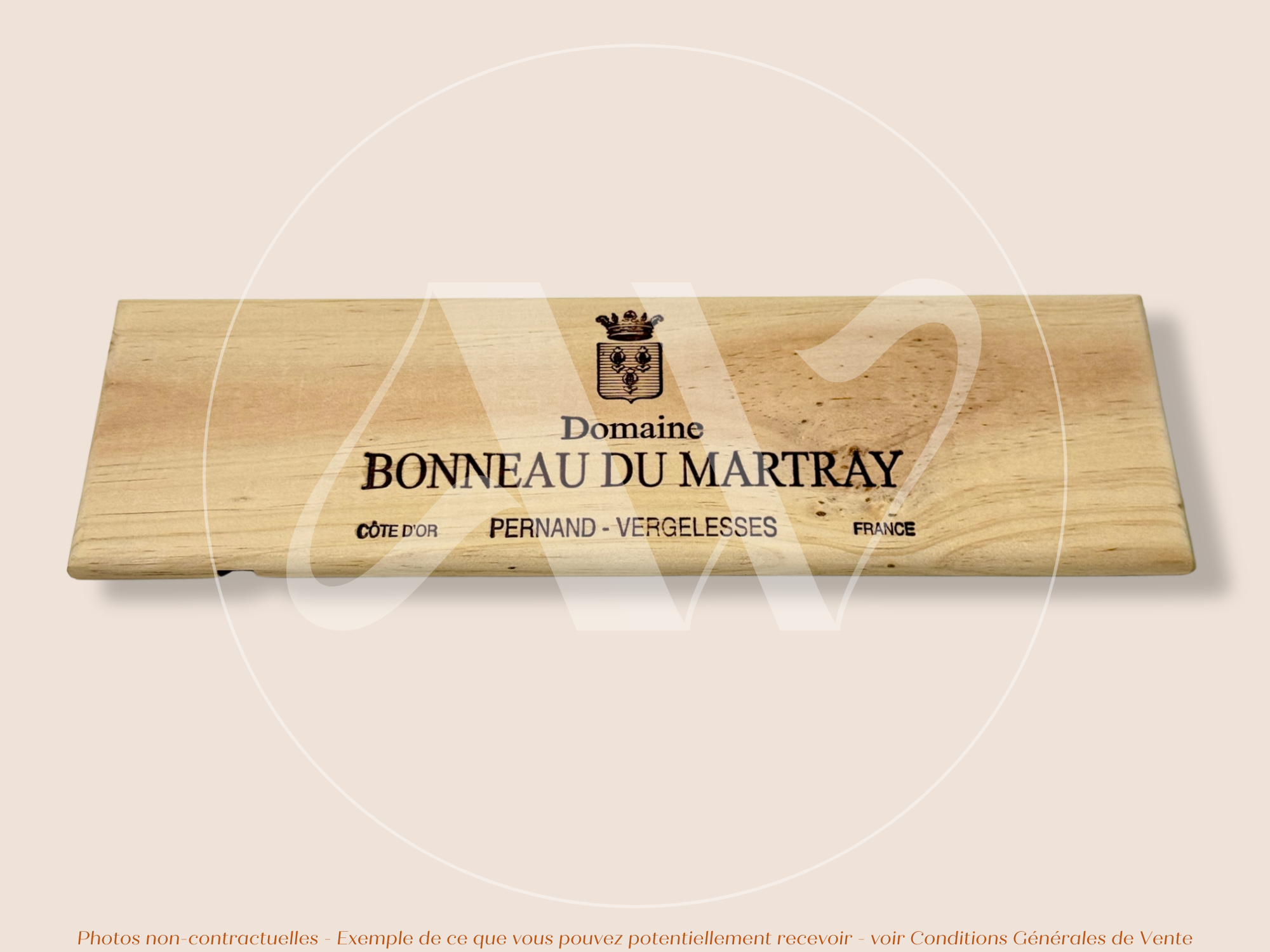 Estampe / Façade d'une caisse de vin en bois du Domaine Bonneau du Martray - Bourgogne | Format 6 bouteilles = 30x9 cm