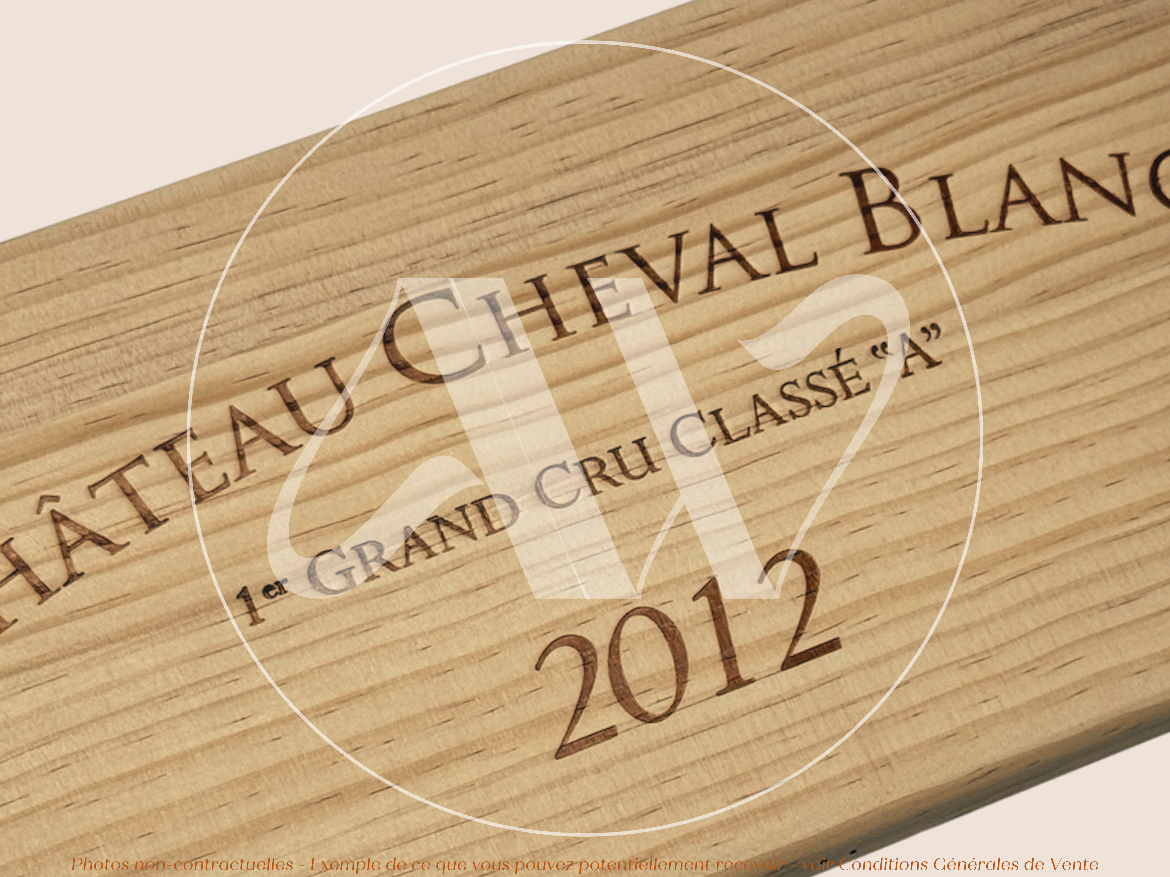 Estampe de caisse de vin Château Cheval Blanc 2012 - Bordeaux – Format 30x17 cm – Millésime 2012 - Façade Estampe bois