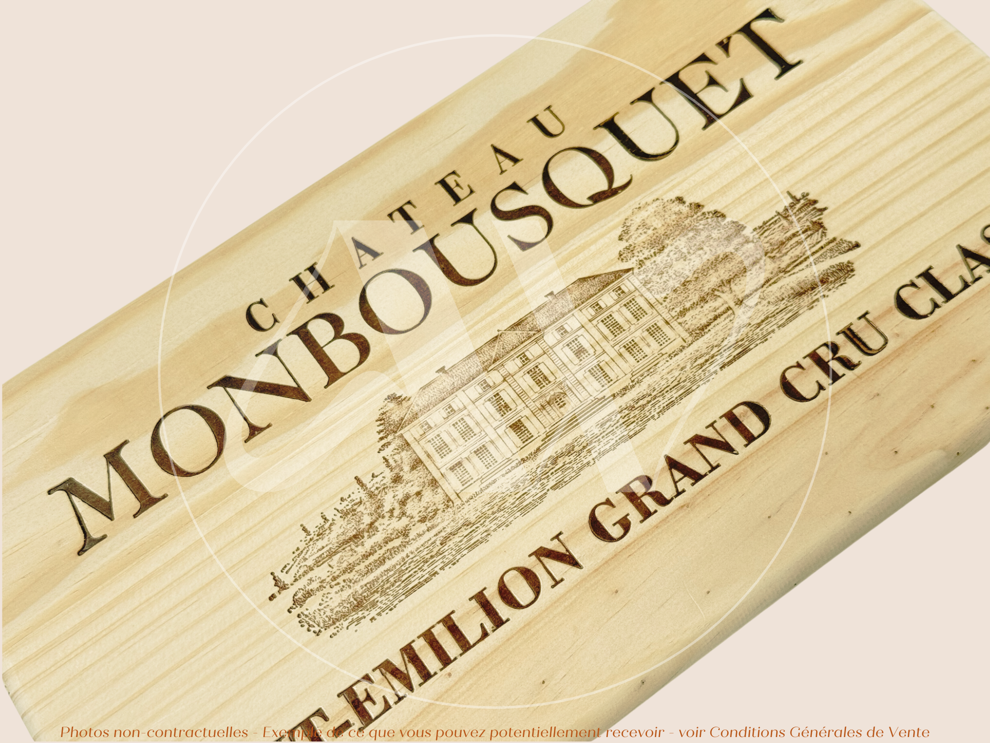 Façade Estampe bois – Château Monbousquet – Saint-Émilion (Bordeaux) – Format 30x17 cm – (Grand Cru Classé)