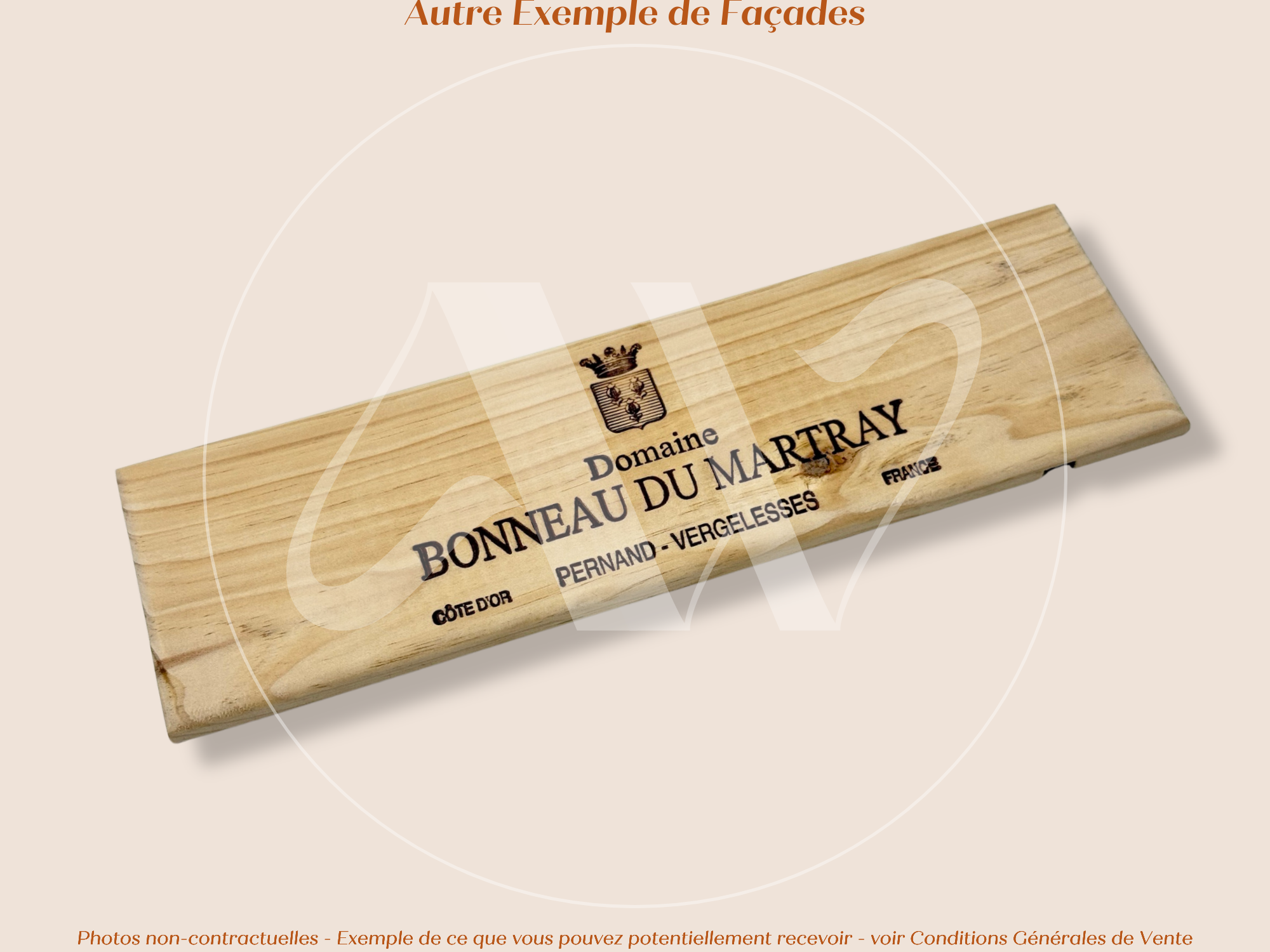 Estampe / Façade d'une caisse de vin en bois du Domaine Bonneau du Martray - Bourgogne | Format 6 bouteilles = 30x9 cm