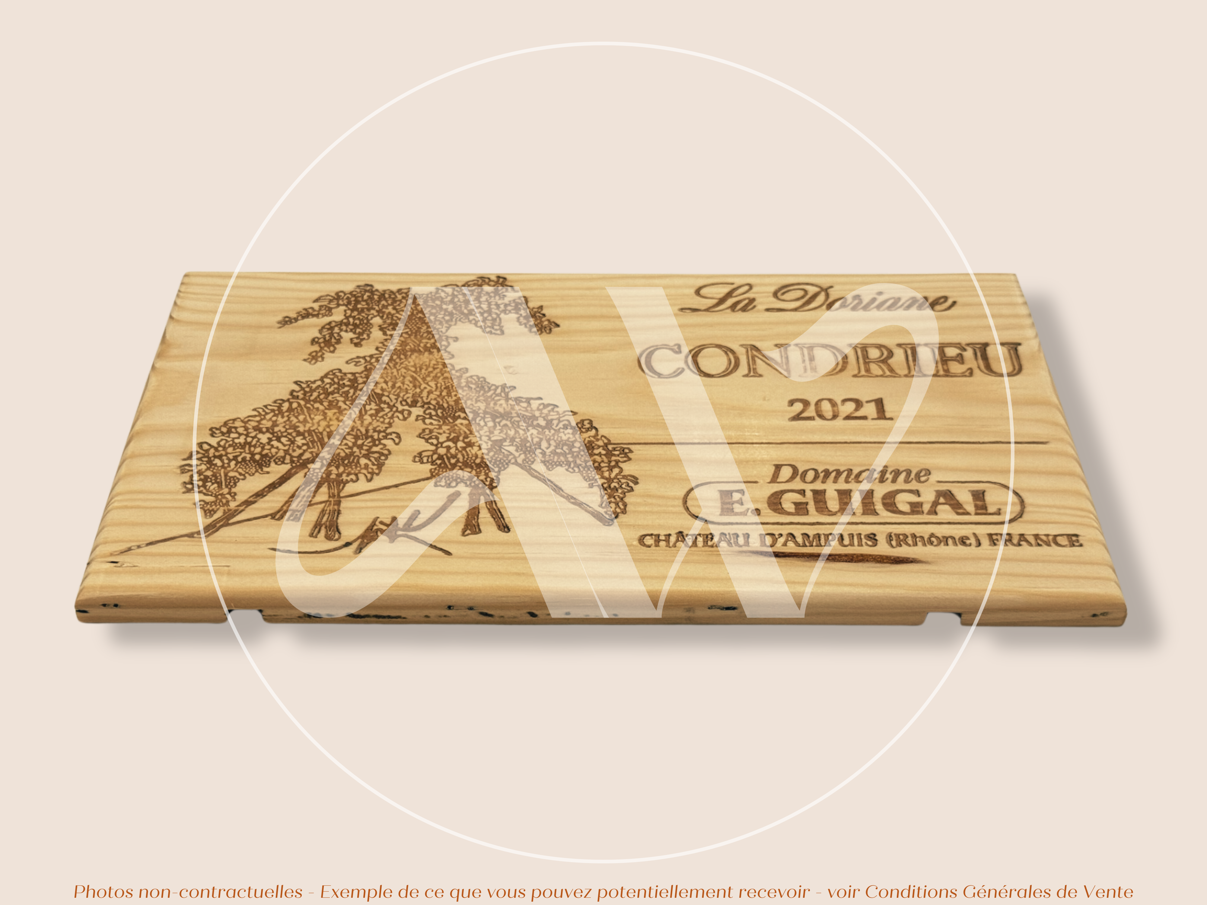 Estampe de caisse de vin – La Doriane 2021 – Condrieu, Domaine E. Guigal – 30 × 17 cm