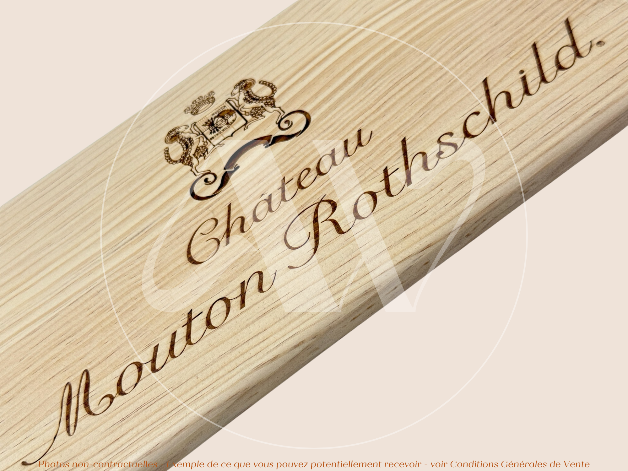 Estampe / Façade d'une caisse de vin en bois du Chateau Mouton Rothschild - Bordeaux | Format 12 bouteilles = 30x17 cm