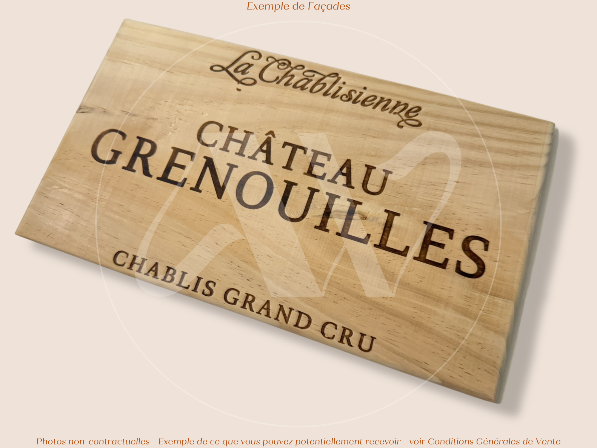 Estampe / Façade d'une caisse de vin en bois de La Chablisienne - Chateau Grenouilles - Bourgogne | Format 6 bouteilles = 30x17 cm
