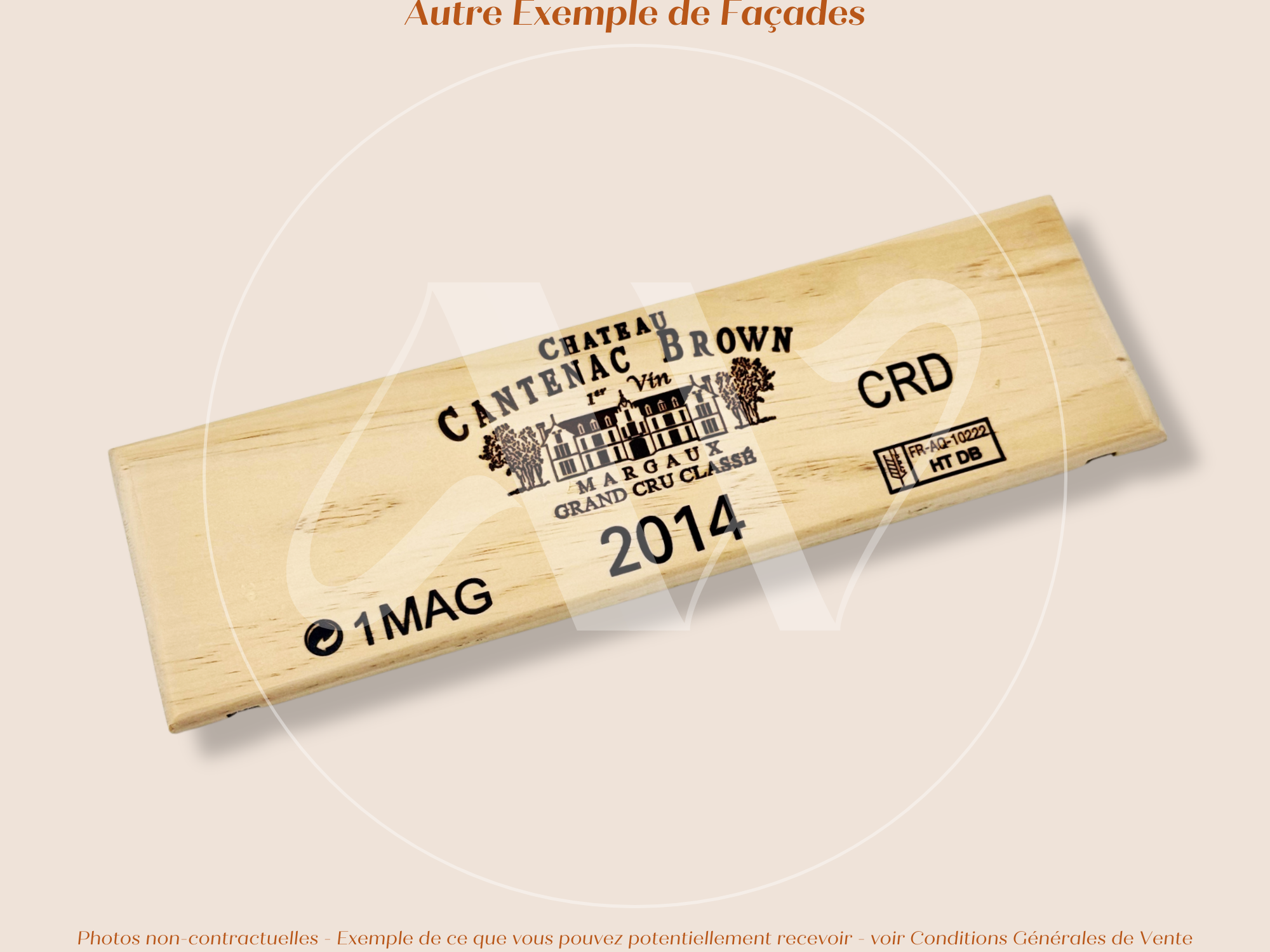 Estampe / Façade d'une caisse de vin en bois du Chateau Cantenac Brown - 2014 - Bordeaux | Format 1 magnum = 30x9 cm
