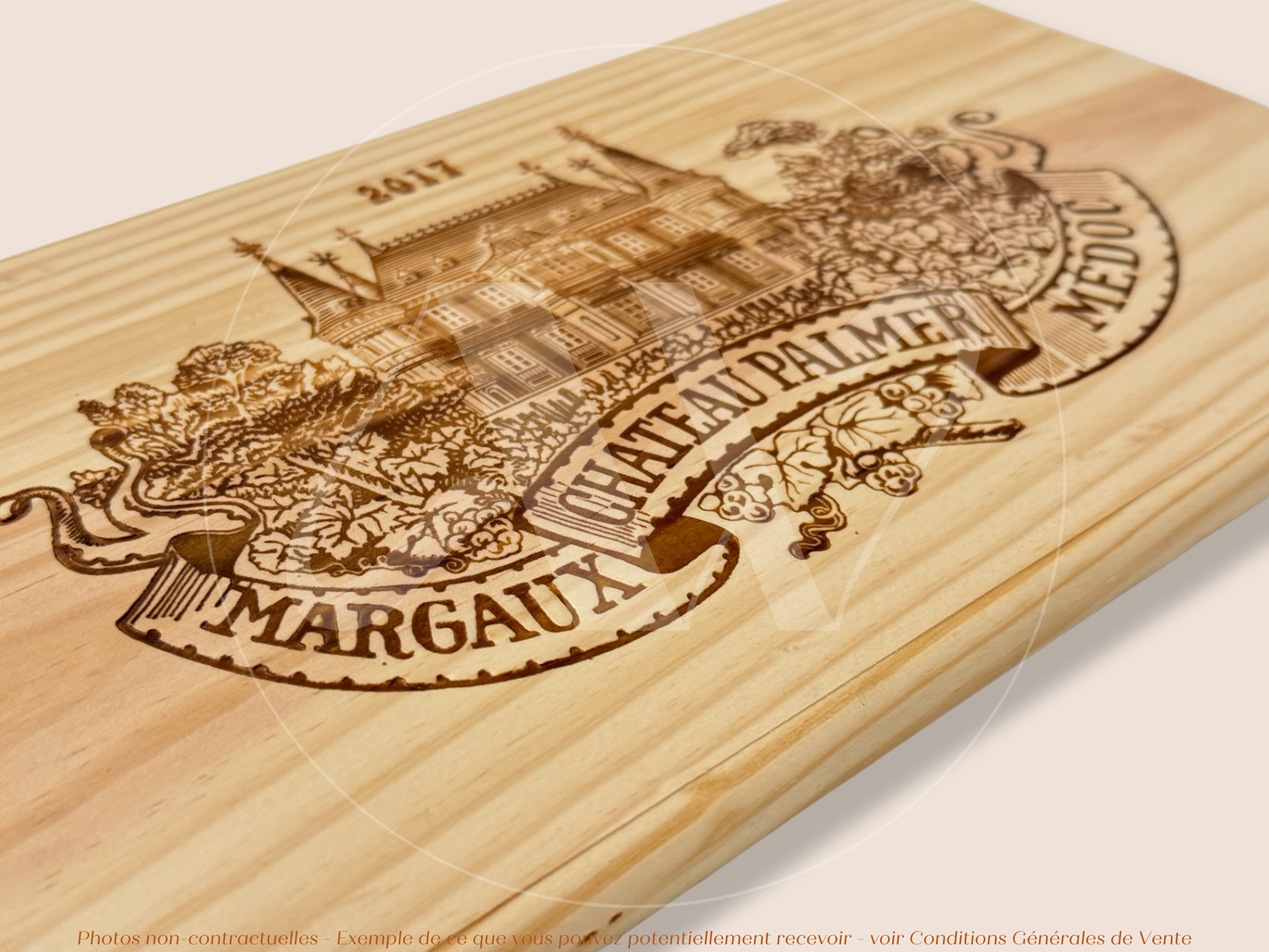 Estampe / Façade d'une caisse de vin en bois du Chateau Palmer - Millésime 2017 - Margaux - Bordeaux | Format 6 ou 12 bouteilles = 30x17 cm