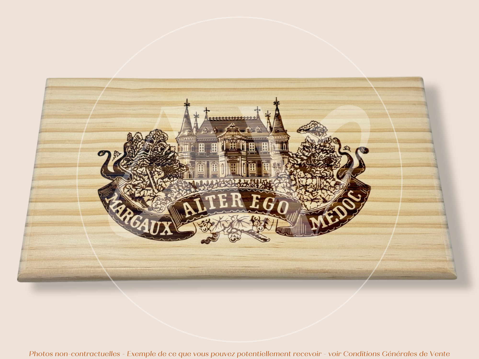 Estampe / Façade d'une caisse de vin en bois du Chateau Palmer - Alter Ego - Margaux - Bordeaux | Format 6 bouteilles = 30x17 cm