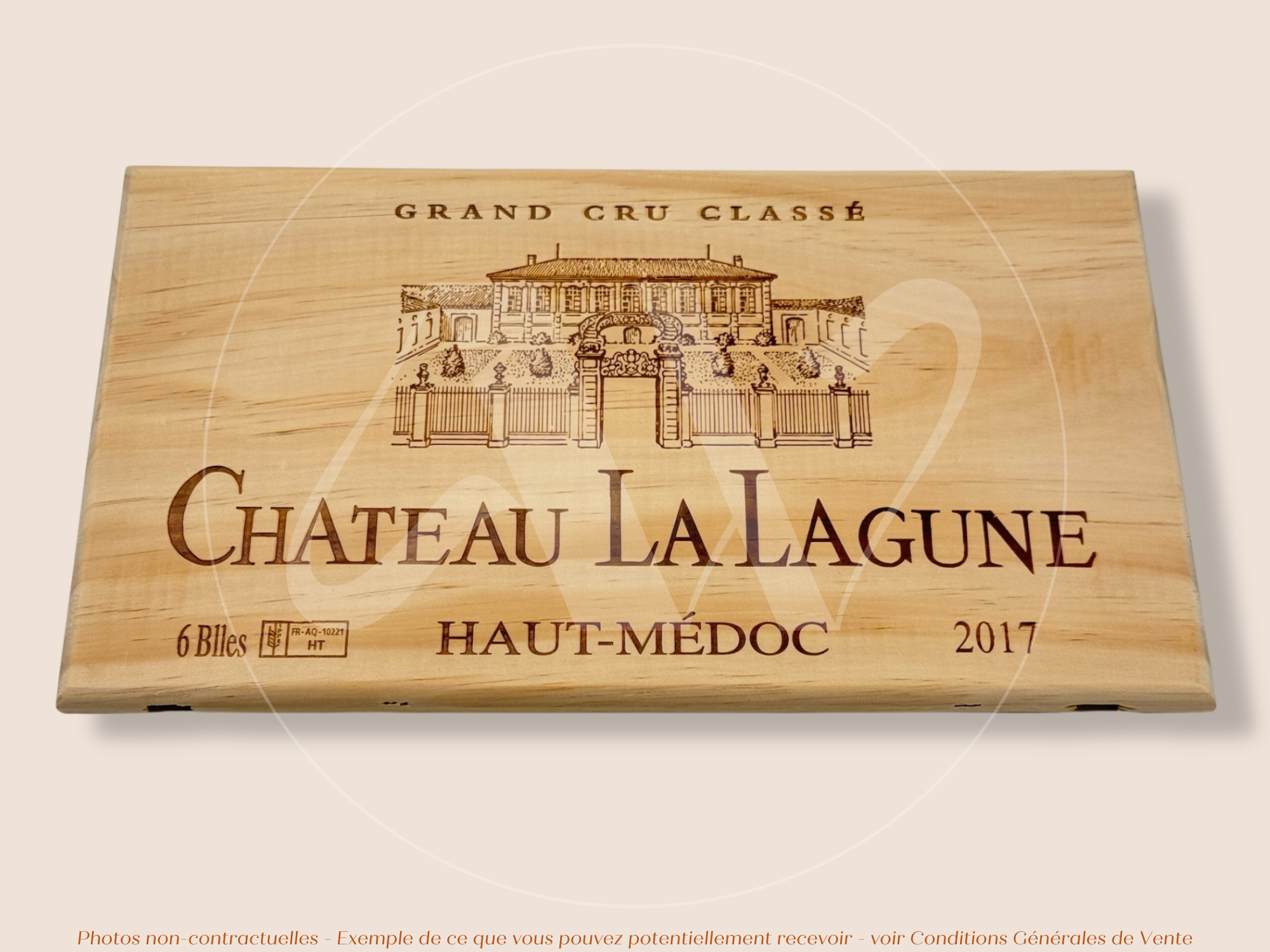 Estampe / Façade d'une caisse de vin en bois du Chateau La Lagune - Millésime 2017 - Haut Médoc - Bordeaux | Format 6 ou 12 bouteilles = 30x17