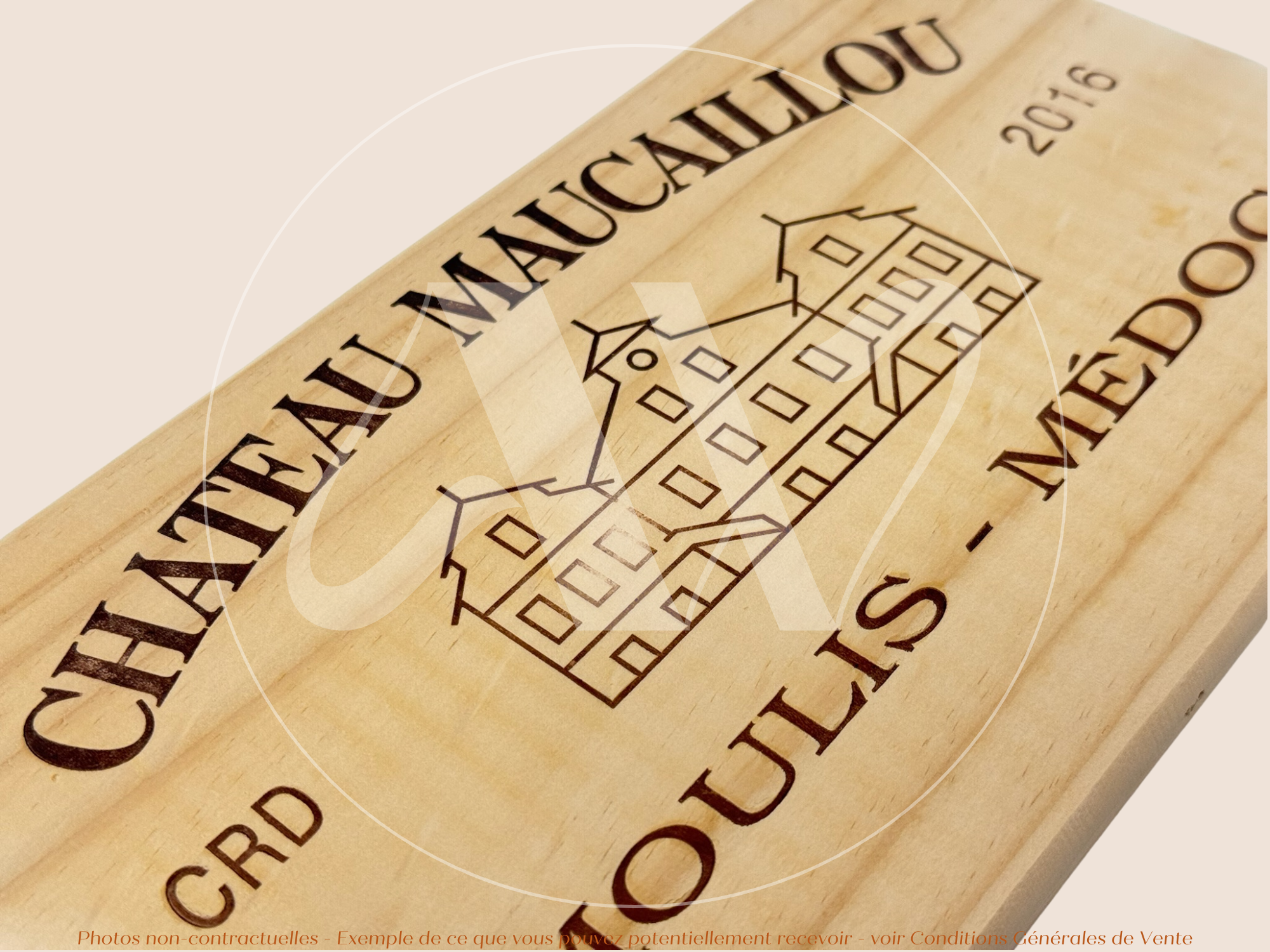 Façade Estampe bois – Château Maucaillou – Moulis-en-Médoc (Bordeaux) – Millésime 2016 – Format 30x17 cm (Emblématique)