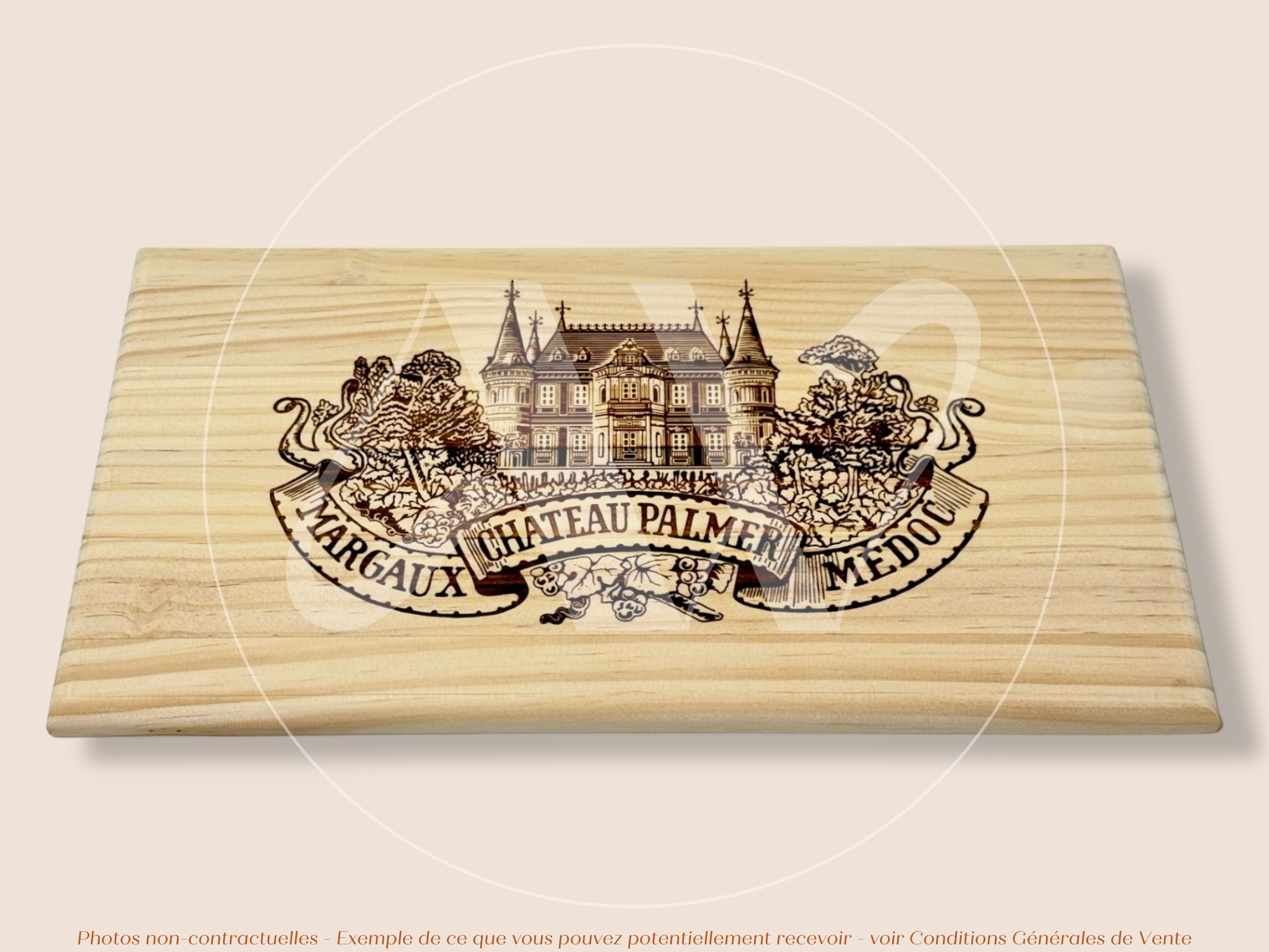 Estampe / Façade d'une caisse de vin en bois du Chateau Palmer - Margaux - Bordeaux | Format 30x17 cm