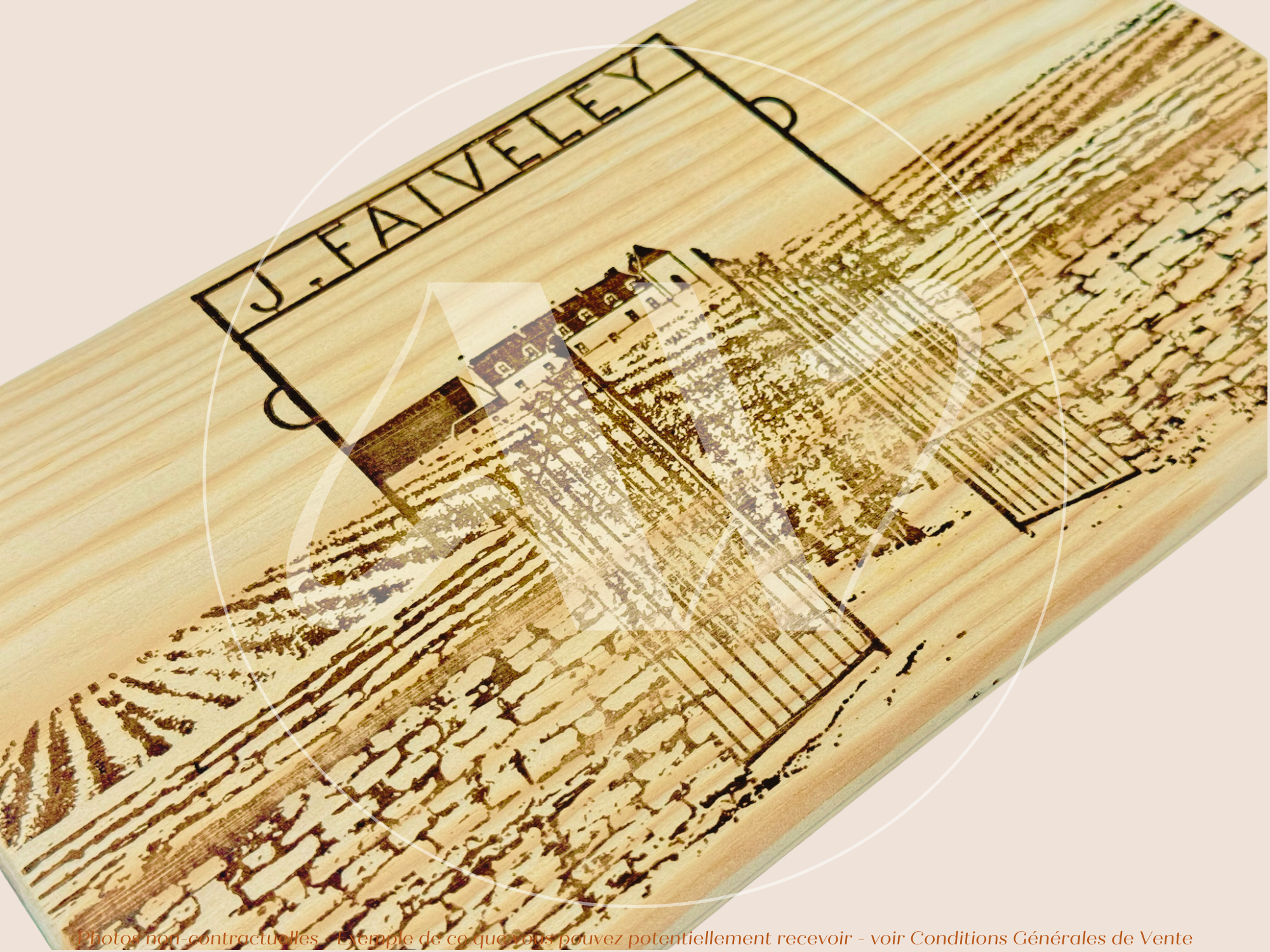 Estampe / Façade d'une caisse de vin en bois du Domaine Faiveley - Bourgogne | Format 6 bouteilles = 30x17