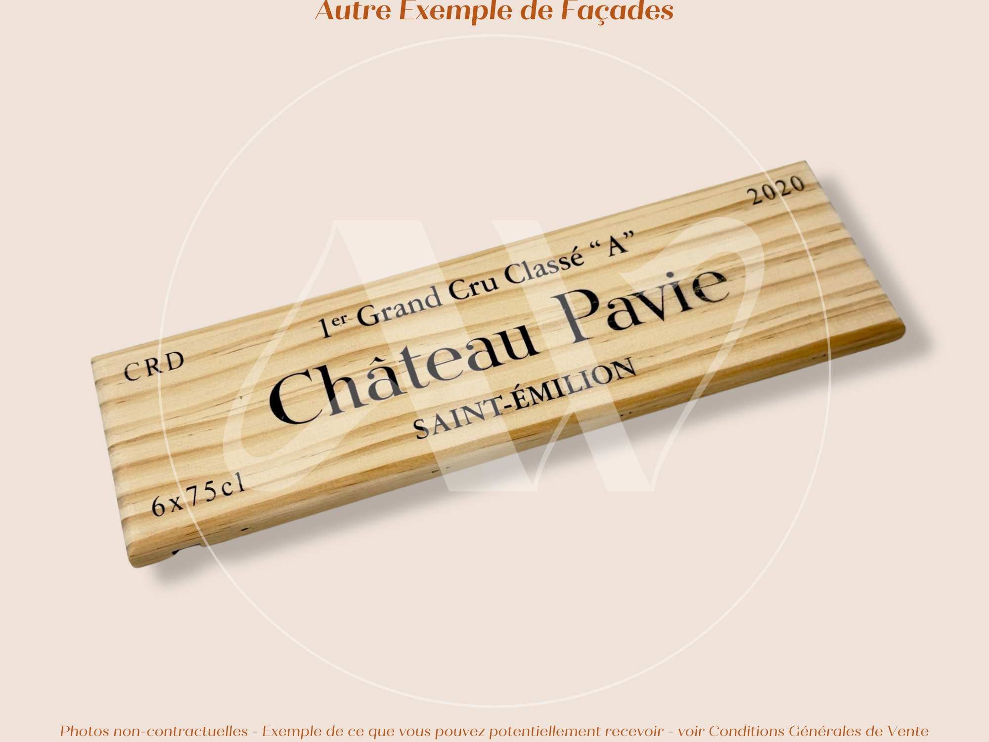 Estampe / Façade d'une caisse de vin en bois du Chateau Pavie - 2020 - Saint-Emilion - Bordeaux | Format 6 bouteilles = 30x9 cm