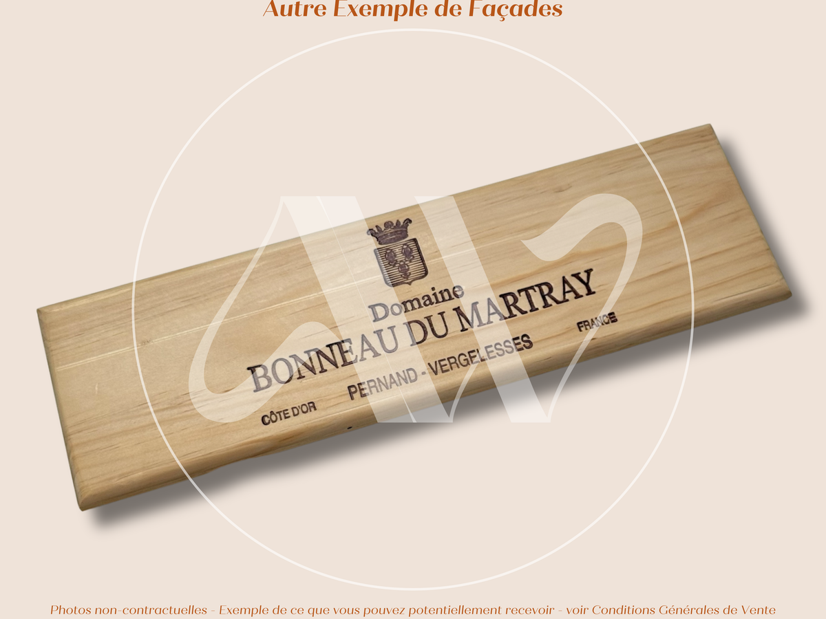 Estampe / Façade d'une caisse de vin en bois du Domaine Bonneau du Martray - Bourgogne | Format 6 bouteilles = 30x9 cm