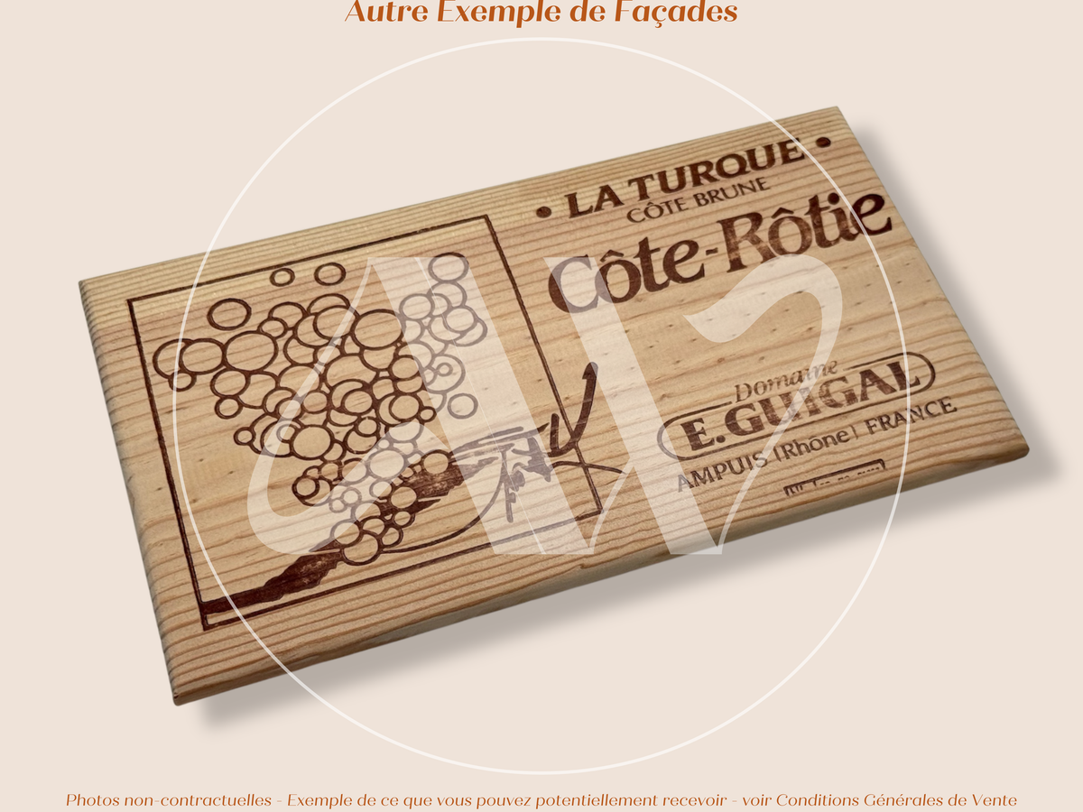 Estampe / Façade d'une caisse de vin en bois du Domaine Guigal - La Turque - Cote-Rotie | Format 6 bouteilles = 30x17 cm