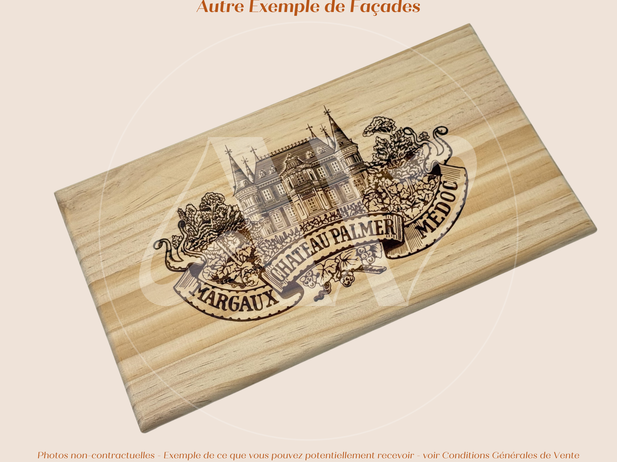 Estampe / Façade d'une caisse de vin en bois du Chateau Palmer - Margaux - Bordeaux | Format 30x17 cm