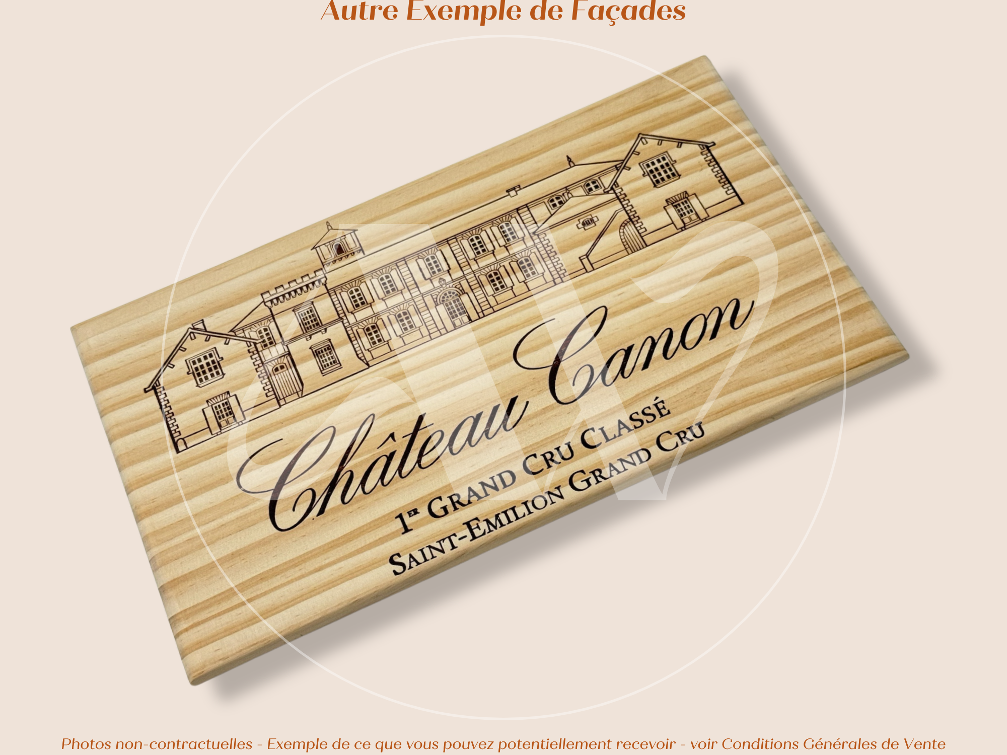 Estampe / Façade d'une caisse de vin en bois du Chateau Canon - Bordeaux | Format 6 ou 12 bouteilles = 30x17 cm