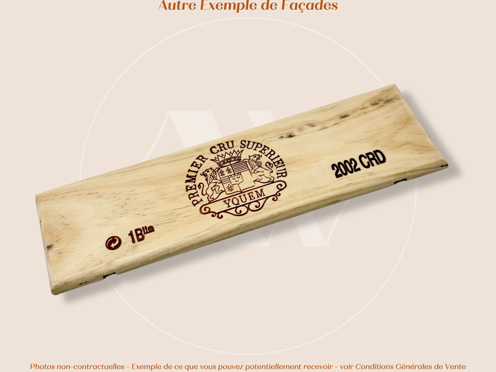 Estampe / Façade d'une caisse de vin en bois du Chateau Yquem 2002 - Sauternes - Bordeaux | Format 1 bouteille = 30x9