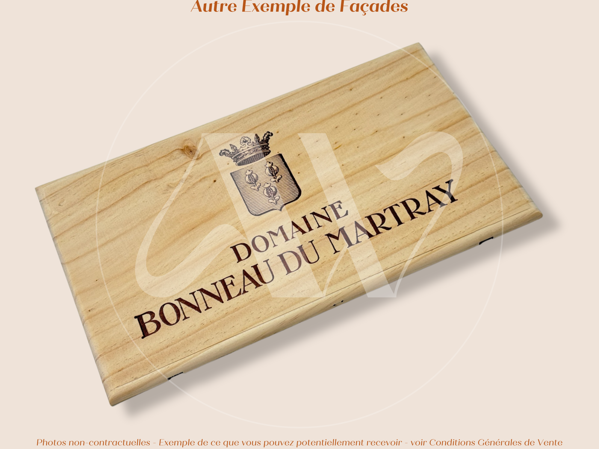 Estampe / Façade d'une caisse de vin en bois du Domaine Bonneau du Martray - Bourgogne | Format 6 bouteilles = 30x17 cm