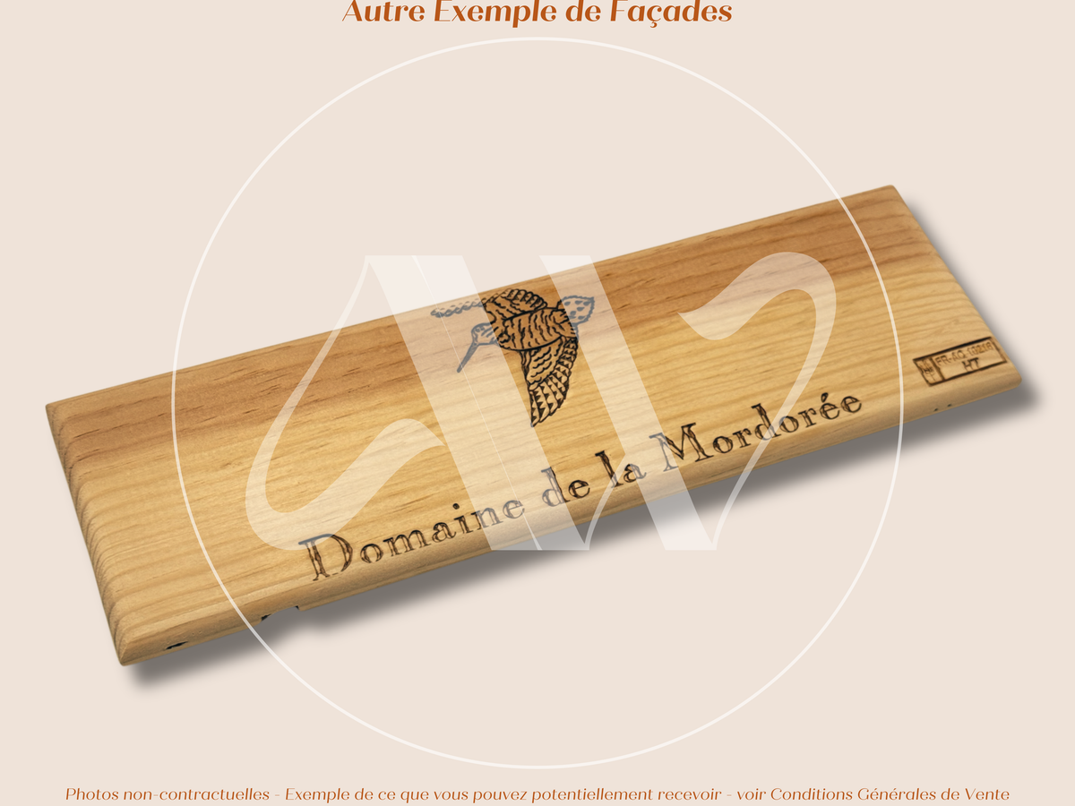 Estampe / Façade d'une caisse de vin en bois du Domaine de la Mordorée - Vallée du Rhône | Format 1 bouteille = 30x9 cm
