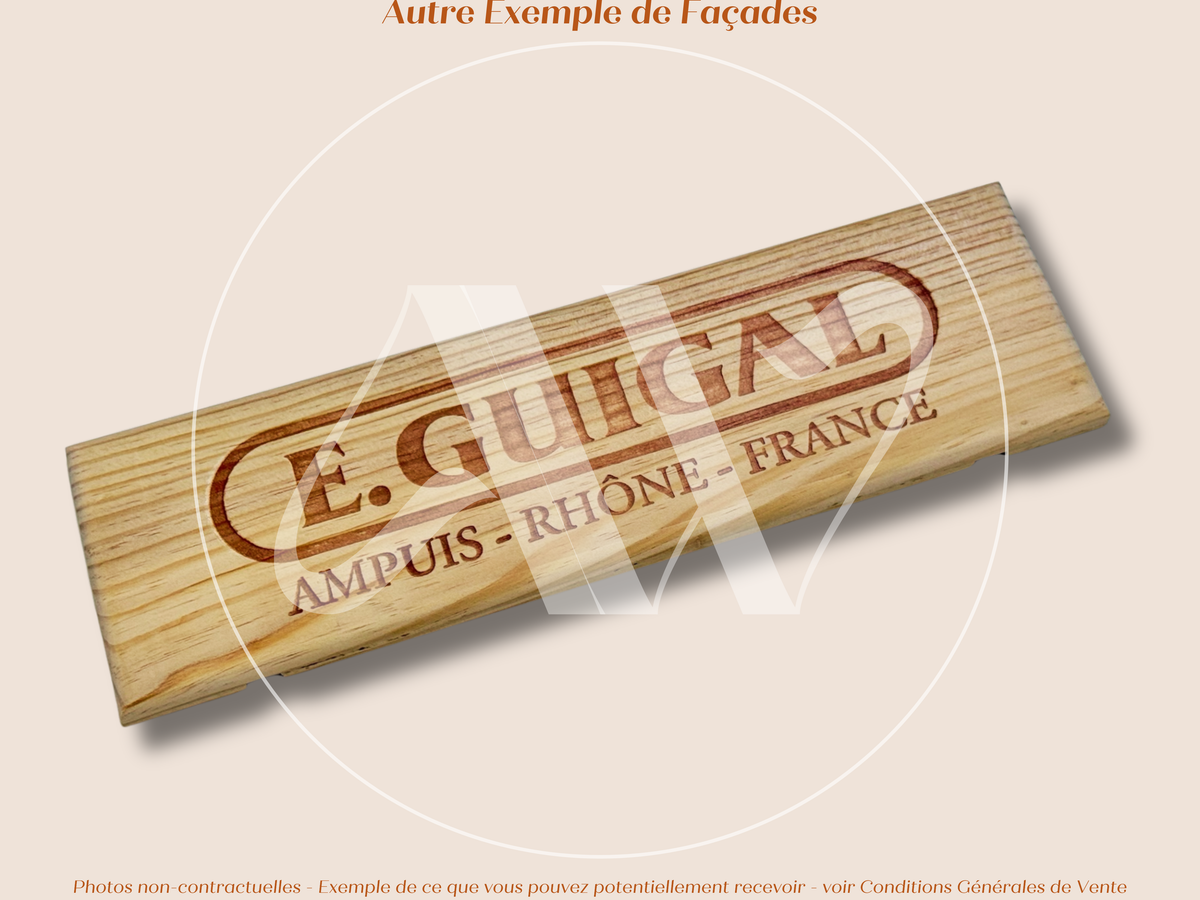 Estampe / Façade d'une caisse de vin en bois du Domaine Guigal - Ampuis | Format 1 bouteille = 30x9 cm