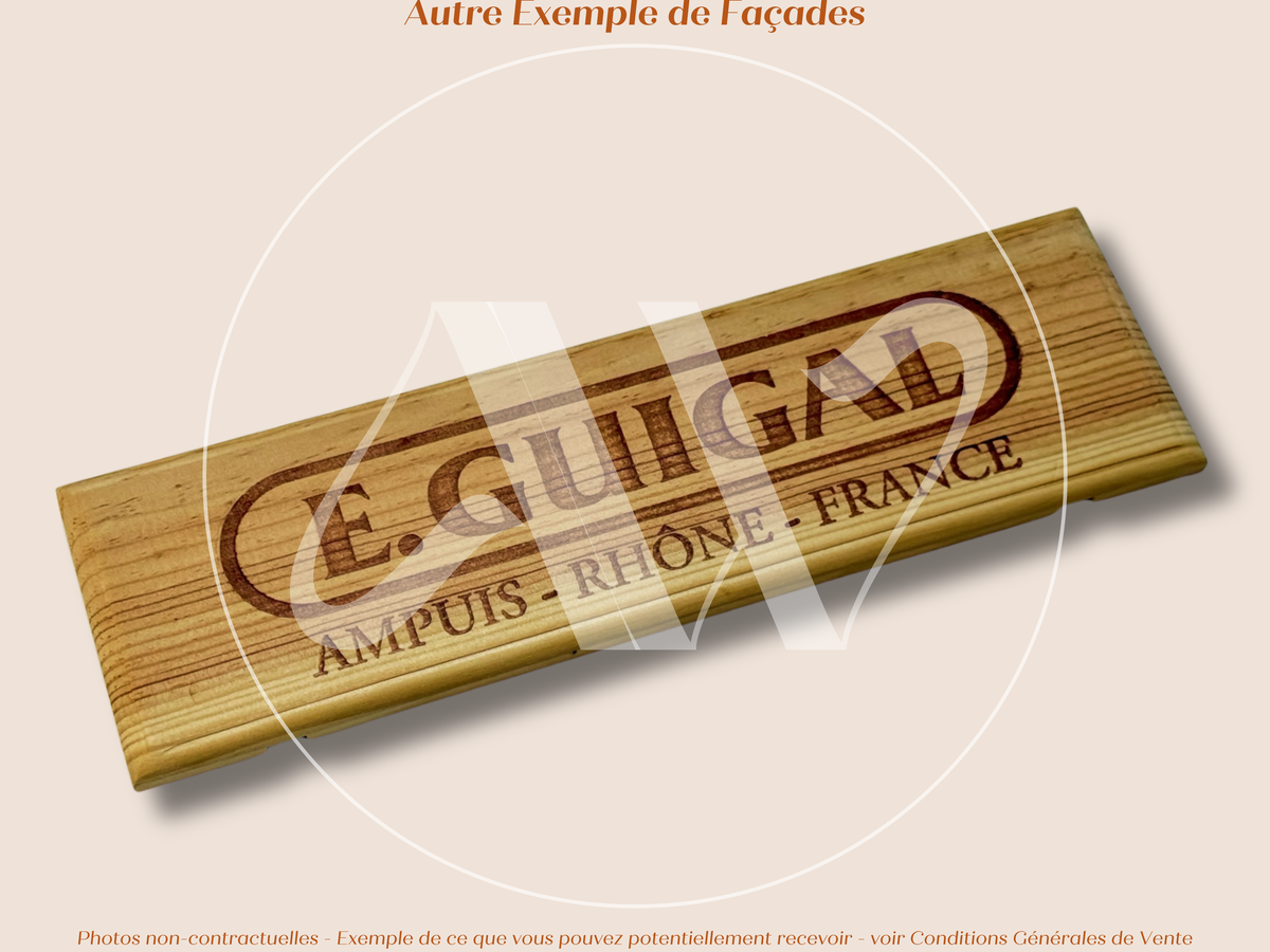 Estampe / Façade d'une caisse de vin en bois du Domaine Guigal - Ampuis | Format 1 bouteille = 30x9 cm