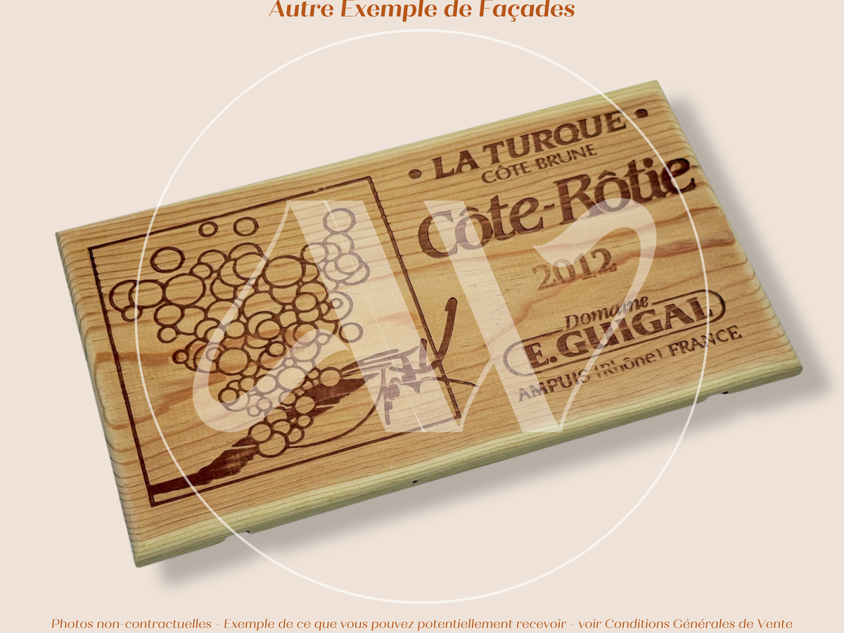 Estampe / Façade d'une caisse de vin en bois du Domaine Guigal - La Turque - Cote-Rotie | Format 6 bouteilles = 30x17 cm