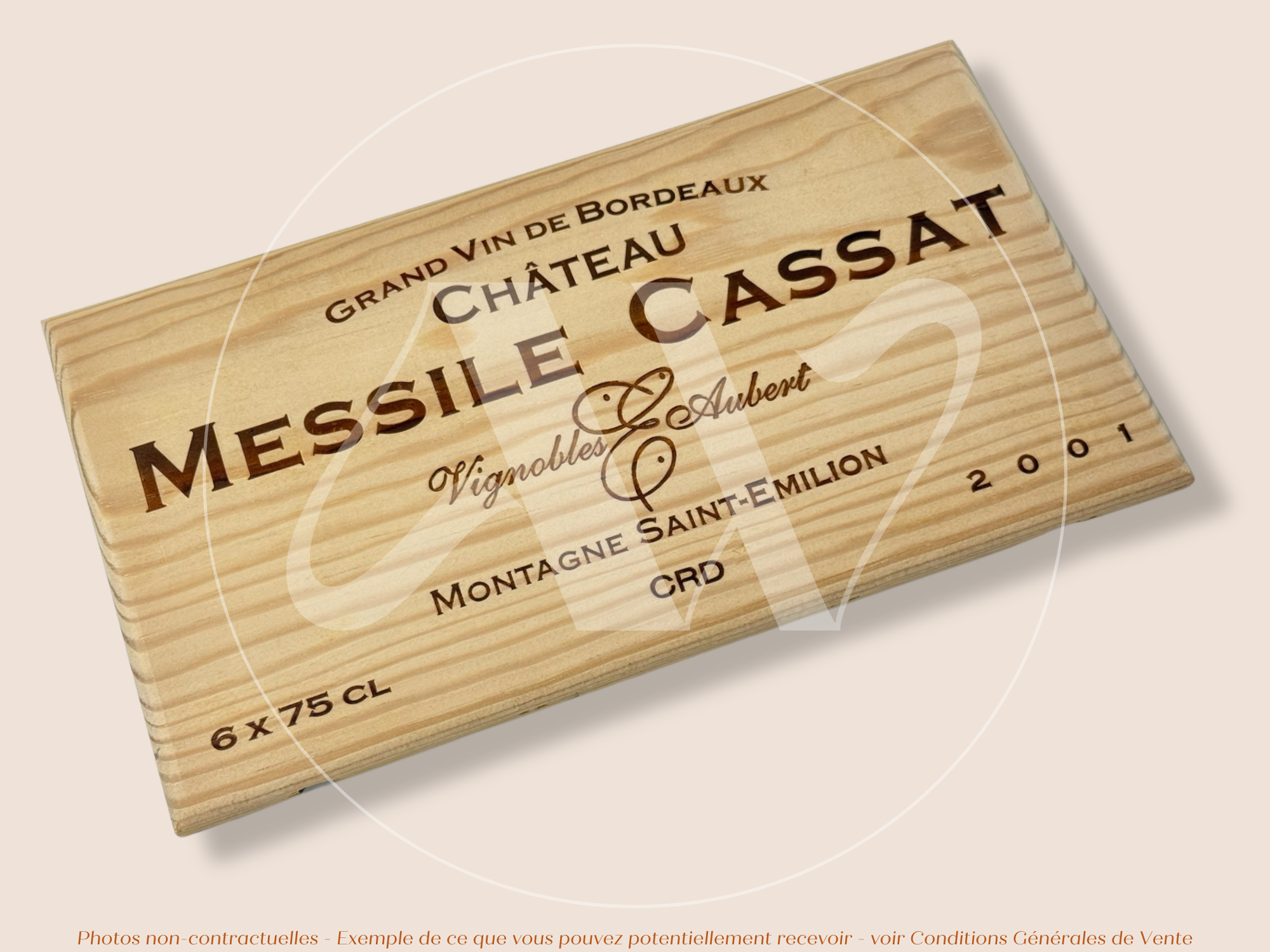 Façade Estampe bois – Château Messile Cassat – Montagne Saint-Émilion (Bordeaux) – Format 30x17 cm – Millésime 2001 – (plus de 2 décennies)