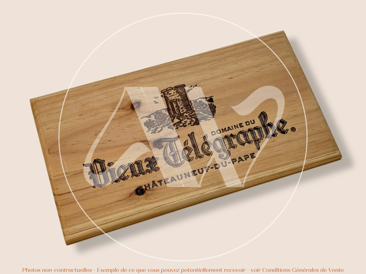 Façade Estampe bois – Domaine du Vieux Télégraphe – Châteauneuf-du-Pape (Vallée du Rhône) – Format 30x17 cm – Icônique de l'appellation