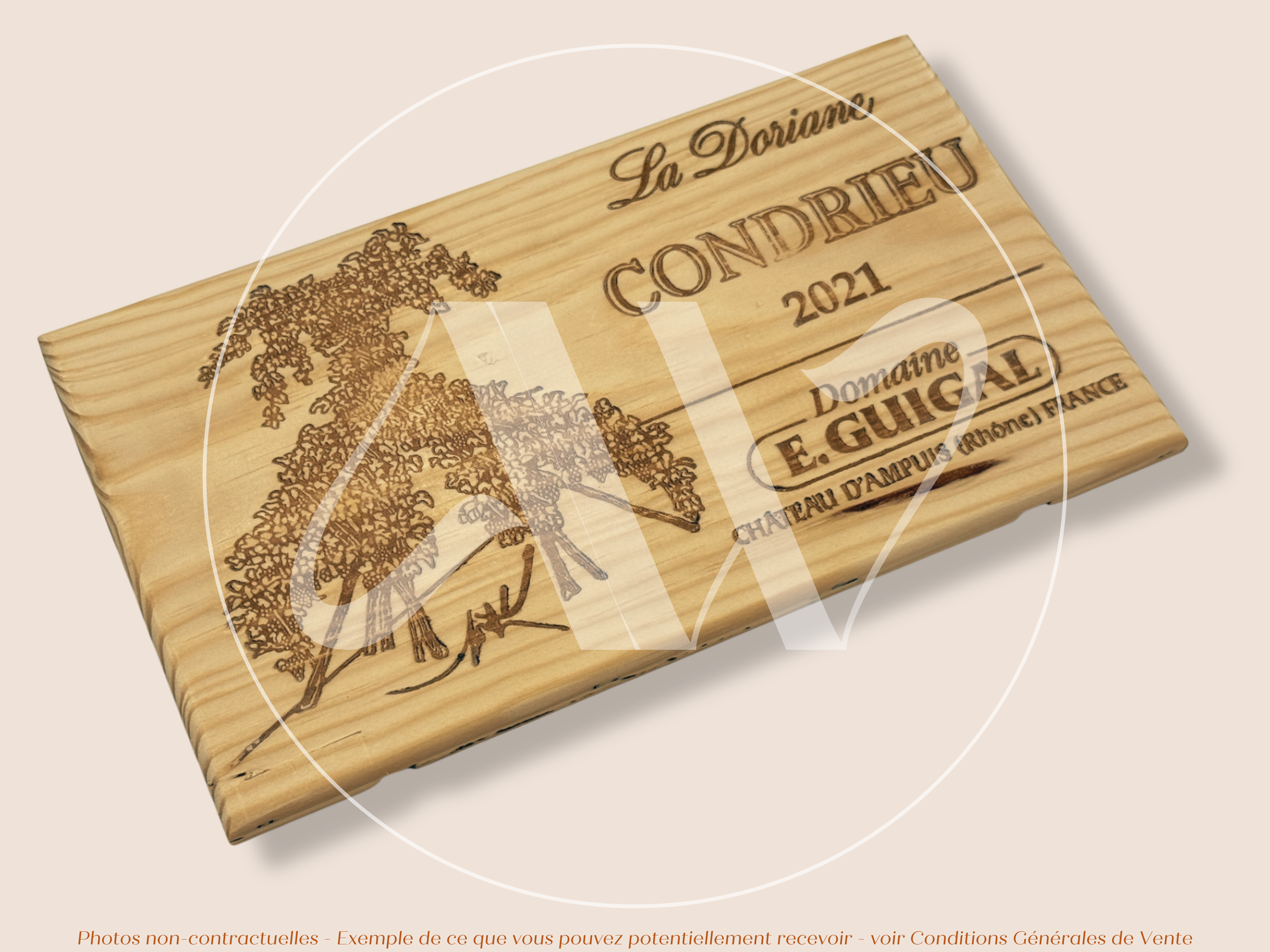 Estampe de caisse de vin – La Doriane 2021 – Condrieu, Domaine E. Guigal – 30 × 17 cm