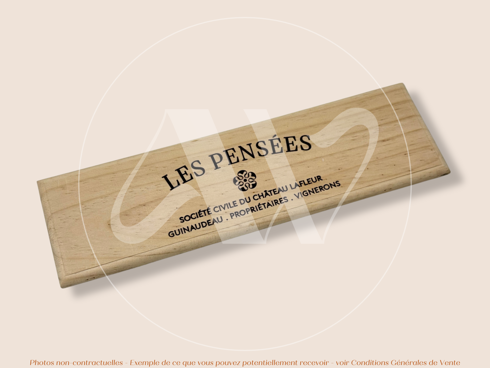 Estampe / Façade d'une caisse de vin en bois du Chateau Lafleur - Les Pensées - Bordeaux | Format 6 bouteilles = 30x9 cm