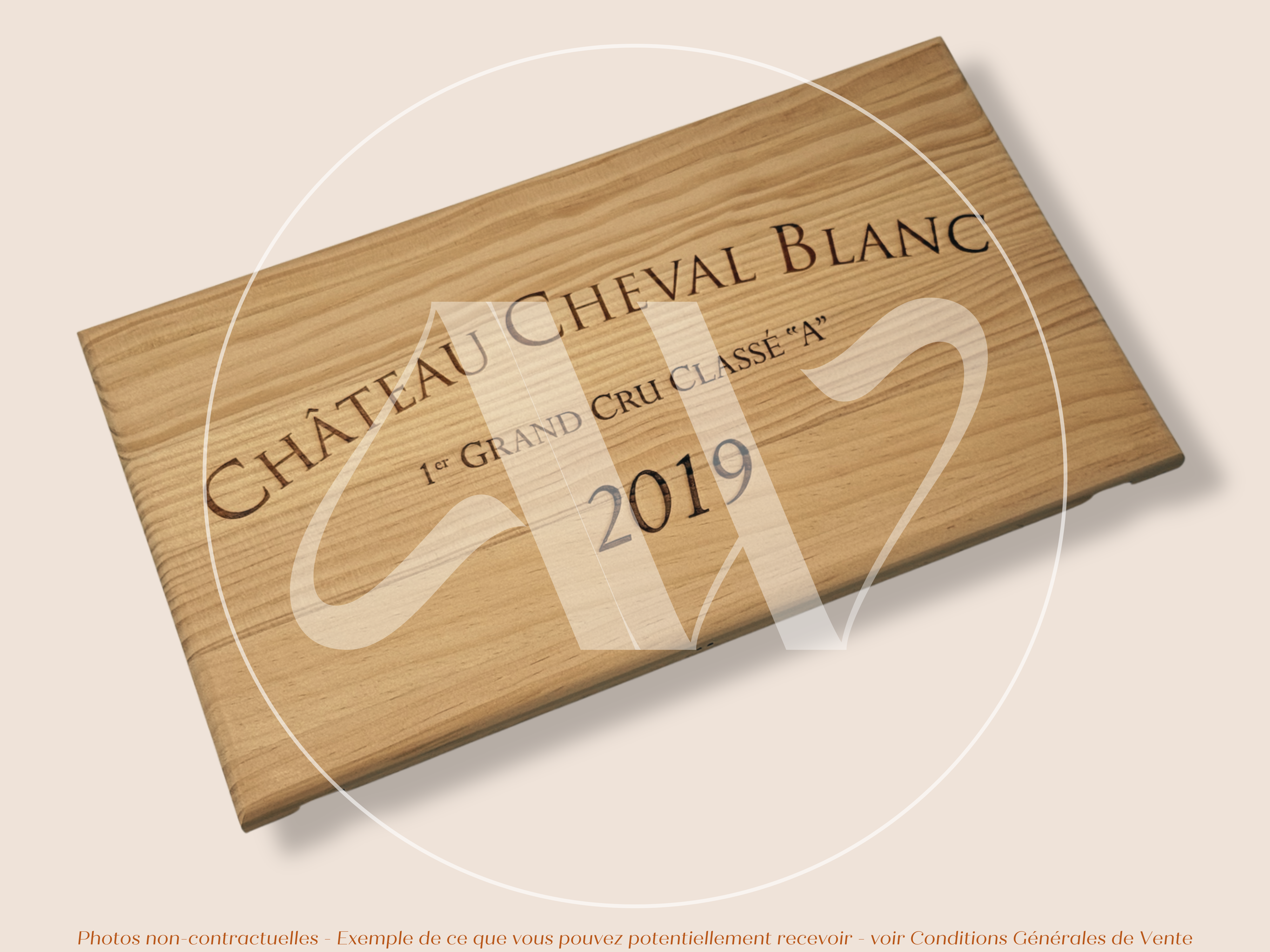 Estampe de caisse de vin Château Cheval Blanc 2019 – Saint-Émilion Grand Cru – 30 × 17 cm