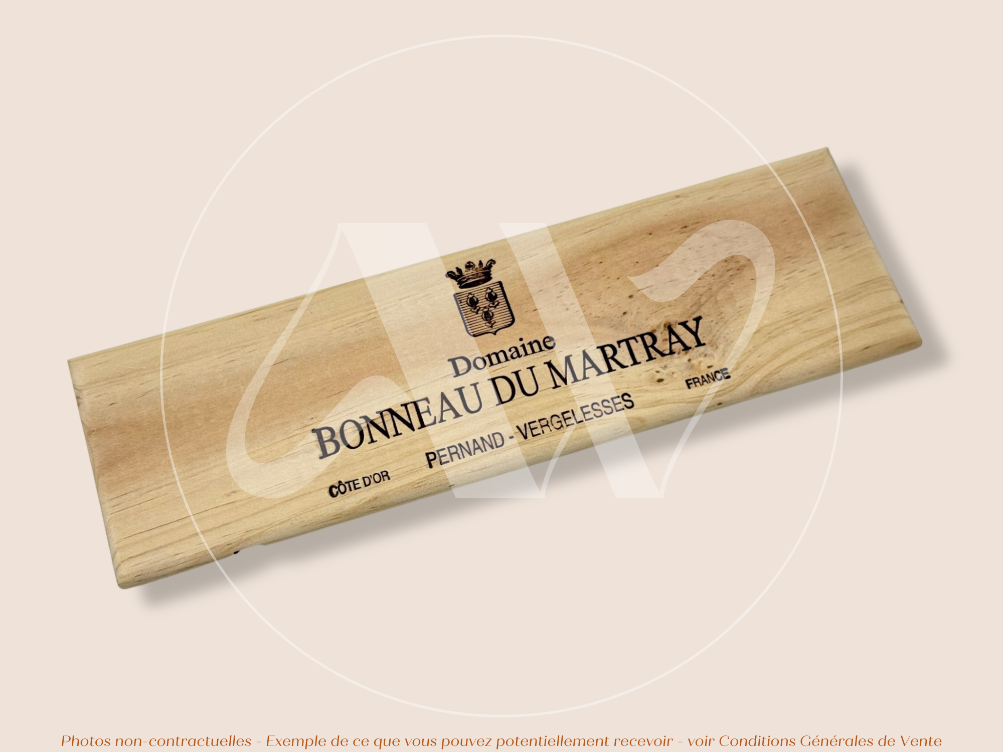 Estampe / Façade d'une caisse de vin en bois du Domaine Bonneau du Martray - Bourgogne | Format 6 bouteilles = 30x9 cm
