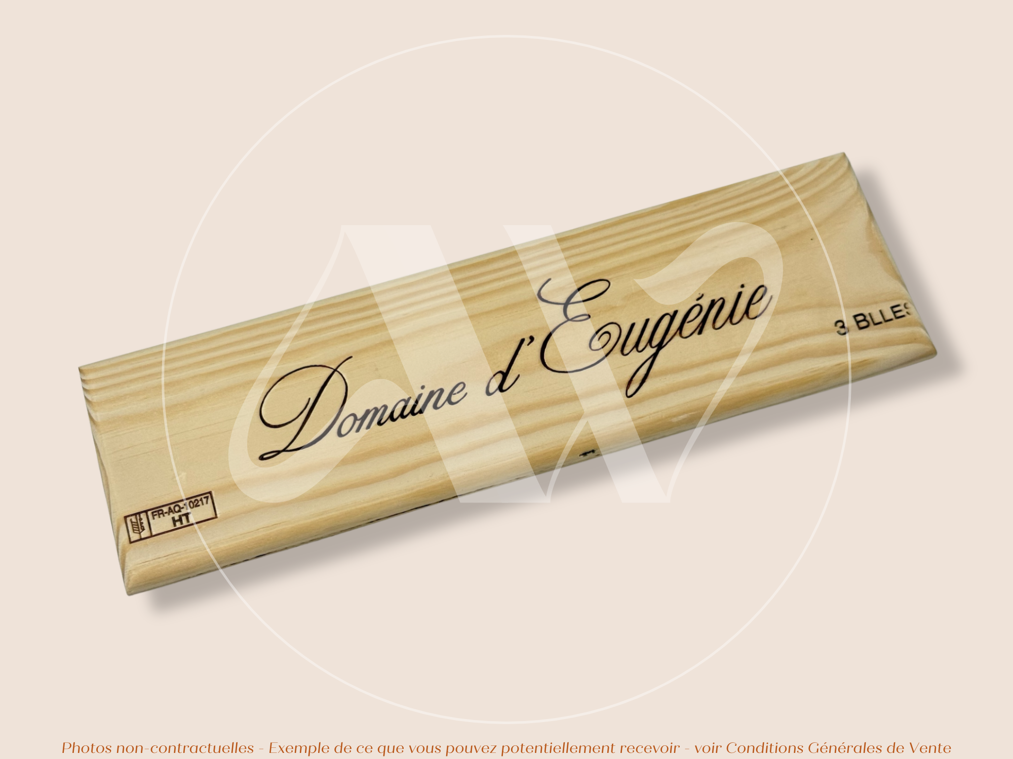 Estampe / Façade d'une caisse de vin en bois du Domaine d'Eugénie - Bourgogne | Format 3 bouteilles = 30x9 cm
