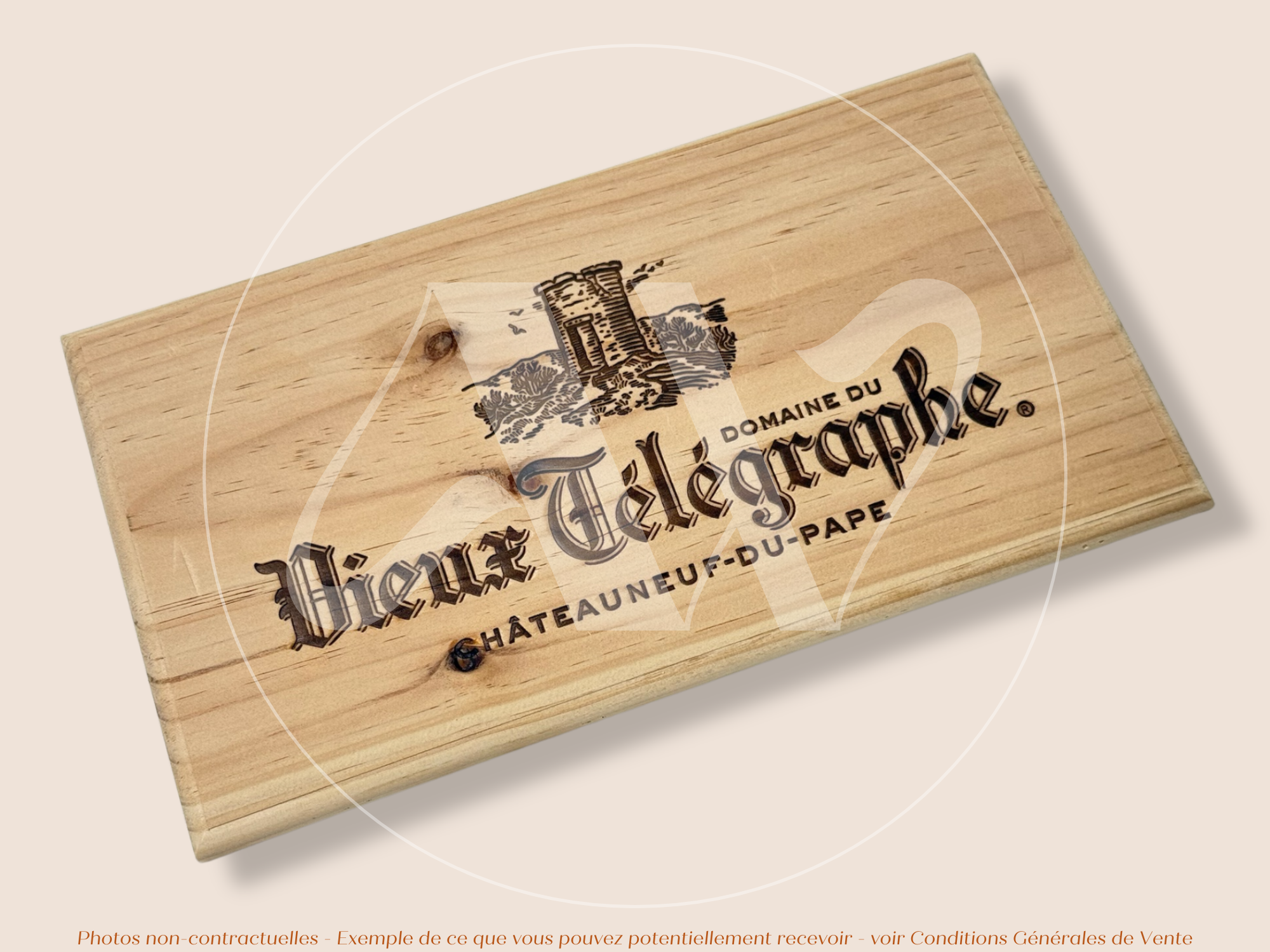 Façade Estampe bois – Domaine du Vieux Télégraphe – Châteauneuf-du-Pape (Vallée du Rhône) – Format 30x17 cm – Icônique de l'appellation