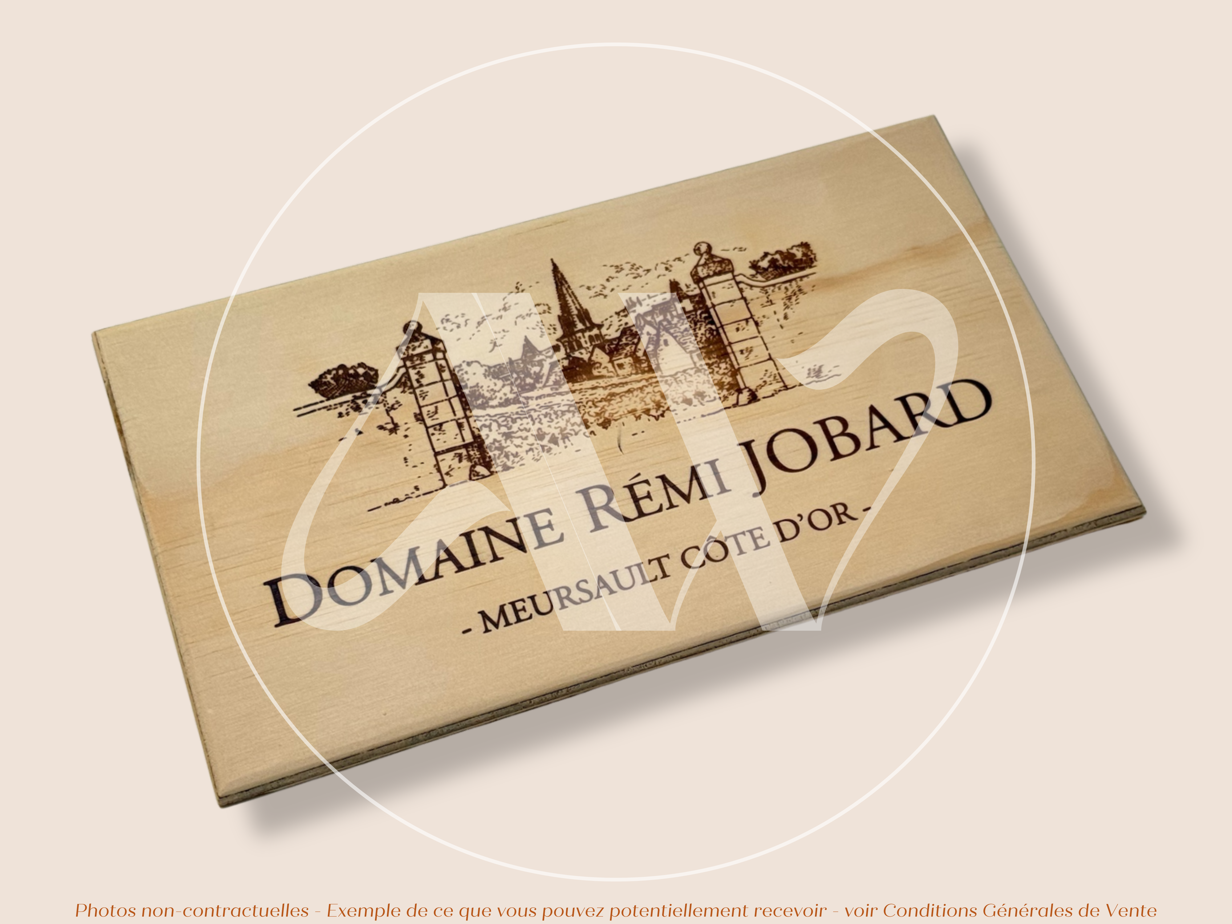 Domaine Rémi Jobard — Bourgogne — France — Meursault — Sans millésime — 30 × 17 cm — Couvercle caisse de vin en bois