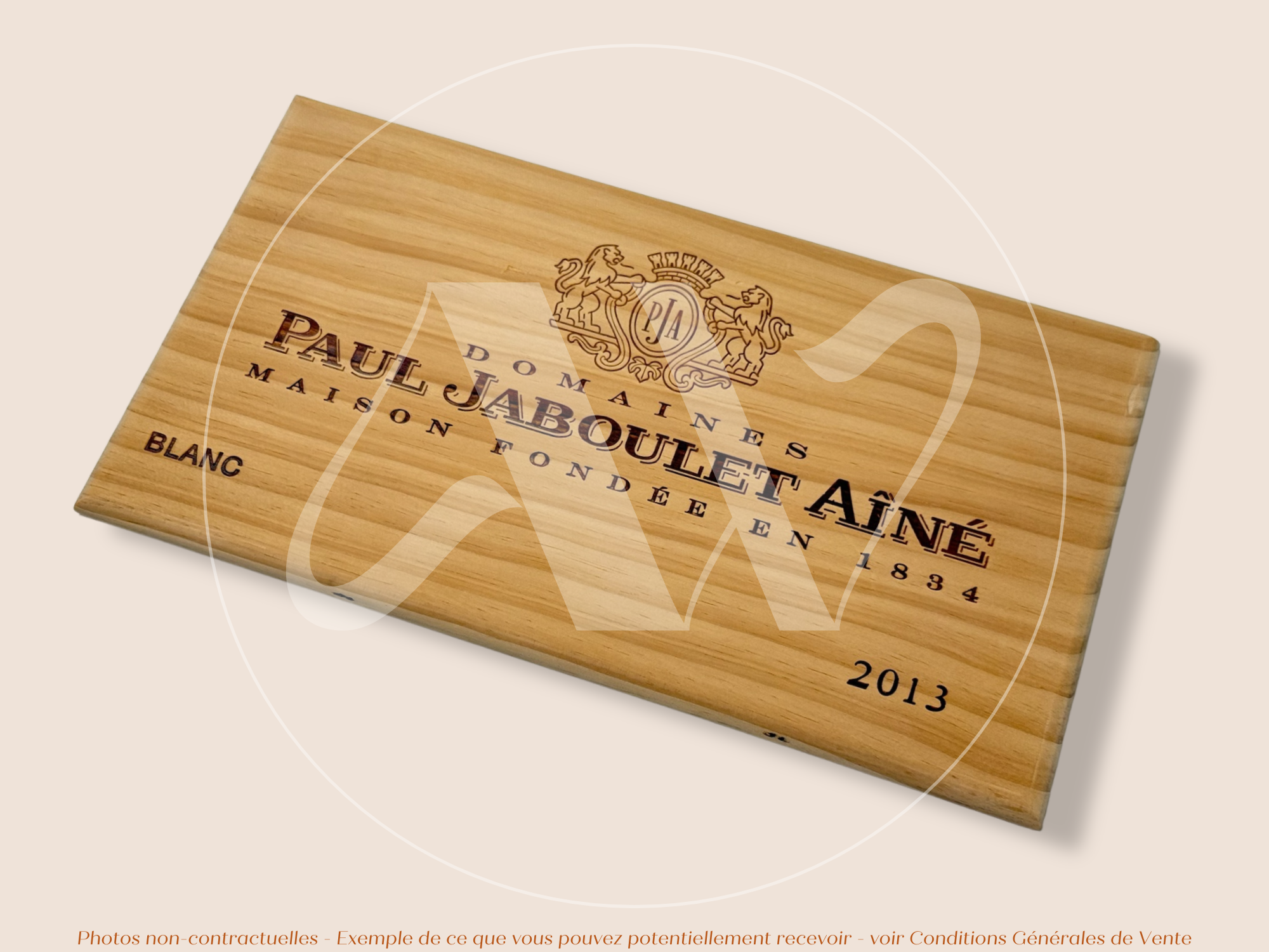 Estampe / Façade d'une caisse de vin en bois du Domaine Paul Jaboulet Ainé - 2013 - Vallée du Rhone | Format 6 bouteilles = 30x17