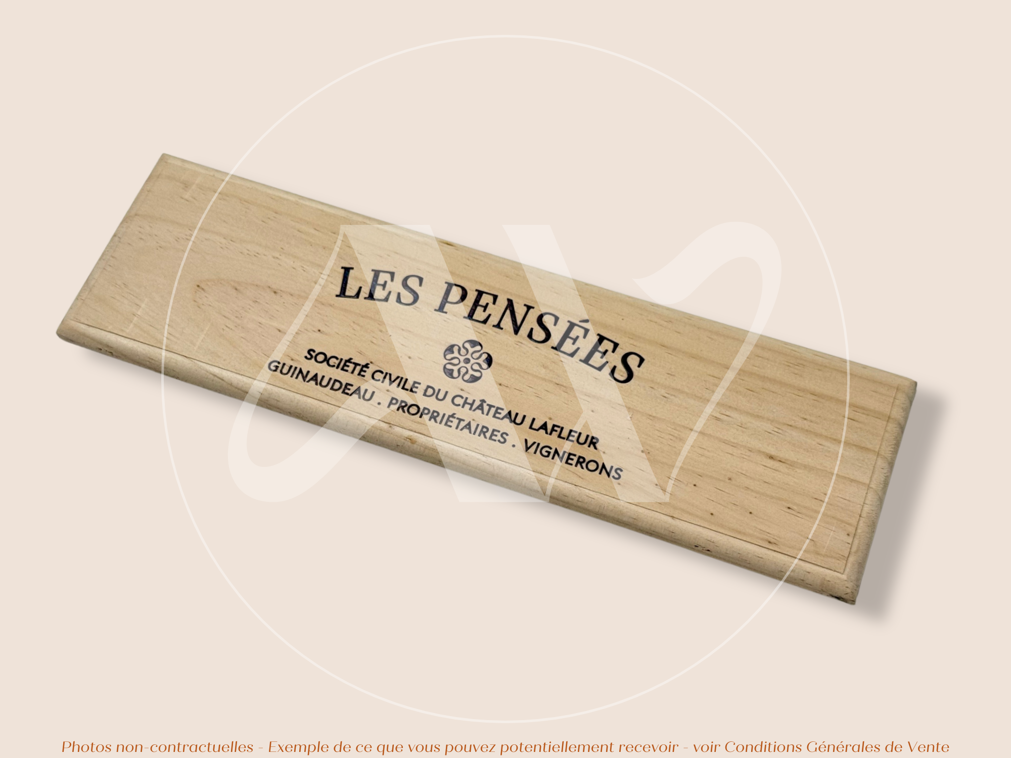 Estampe / Façade d'une caisse de vin en bois du Chateau Lafleur - Les Pensées - Bordeaux | Format 6 bouteilles = 30x9 cm