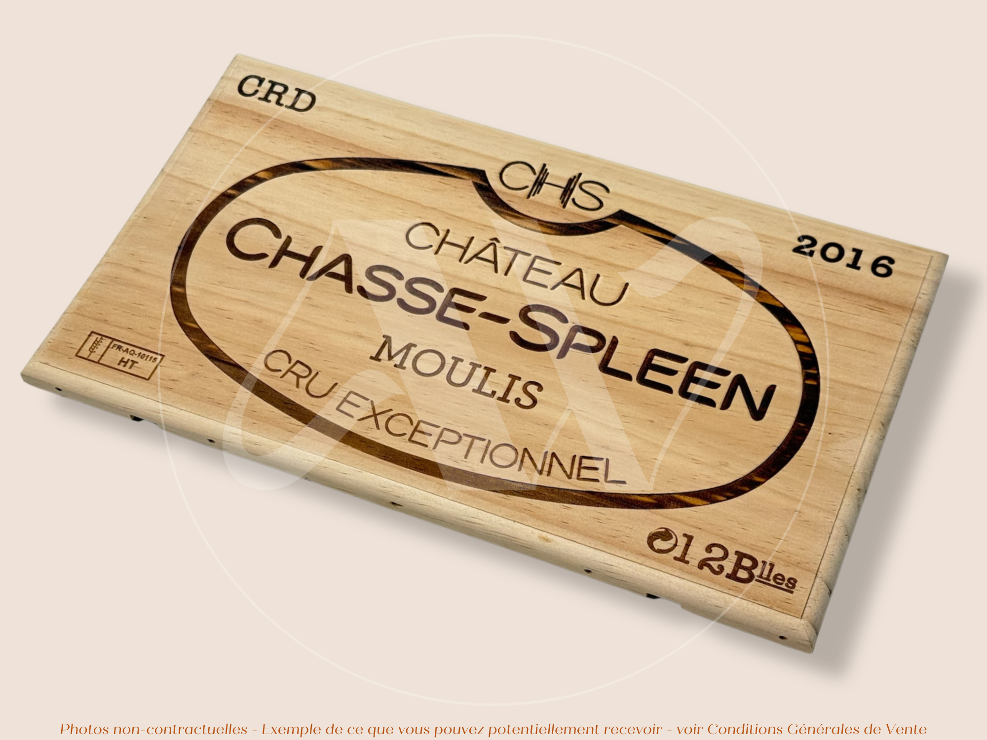 Estampe / Façade d'une caisse de vin en bois du Chateau Chasse Spleen - 2016 - Moulis - Médoc - Bordeaux | Format : 30x17 cm