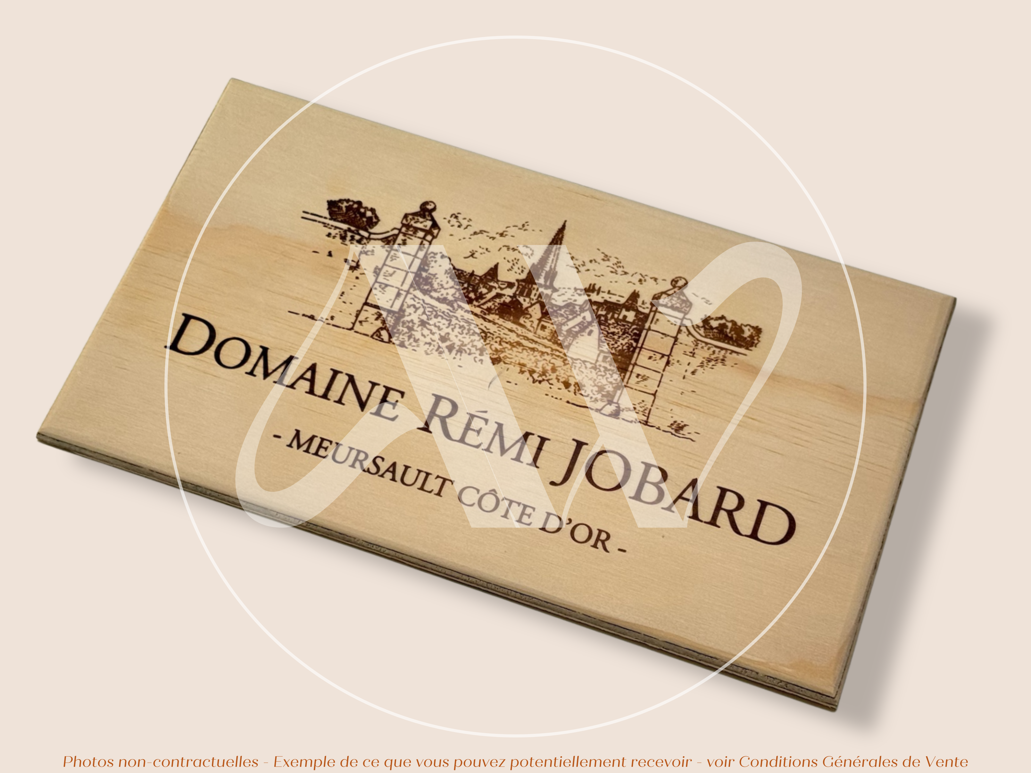 Domaine Rémi Jobard — Bourgogne — France — Meursault — Sans millésime — 30 × 17 cm — Couvercle caisse de vin en bois
