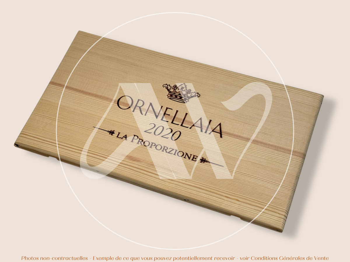 Estampe / Façade d'une caisse de vin en bois du Domaine Ornellaia - Toscane - Italie | Format 6 bouteilles = 30x17 cm PM