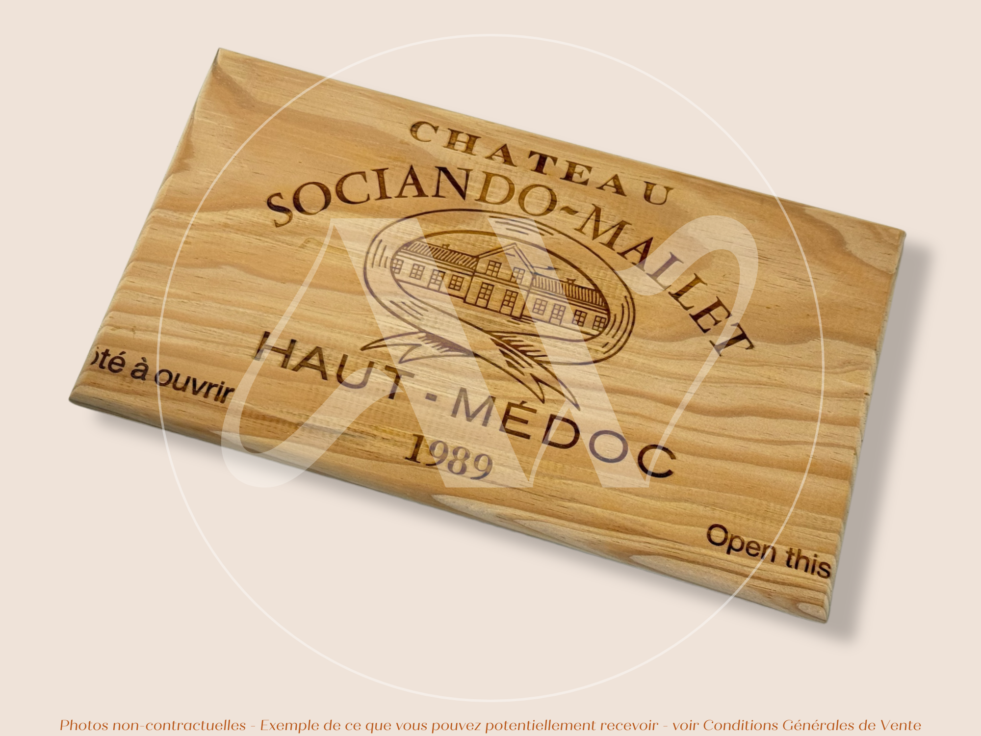 Façade Estampe bois – Château Sociando-Mallet – Haut-Médoc (Bordeaux) – Format 30x17 cm – (Millésime 1989 – Pièce Collector)