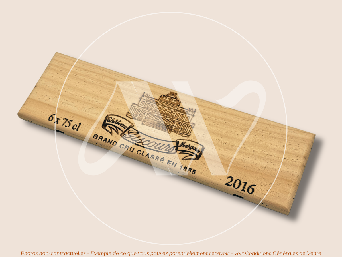 Estampe / Façade d'une caisse de vin en bois du Chateau Giscours - Bordeaux | Format 6 bouteille = 30x9 cm