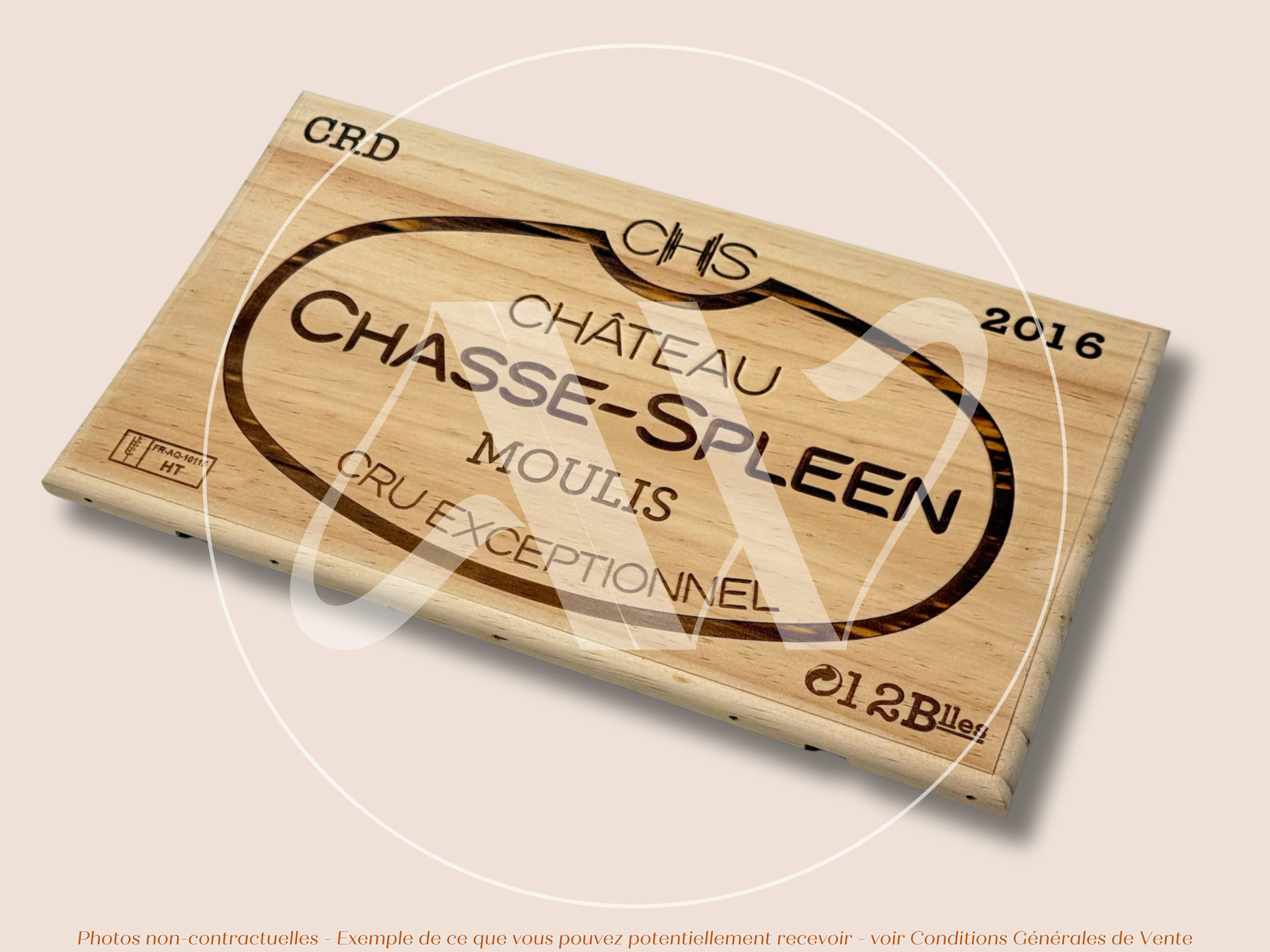 Estampe / Façade d'une caisse de vin en bois du Chateau Chasse Spleen - 2016 - Moulis - Médoc - Bordeaux | Format : 30x17 cm