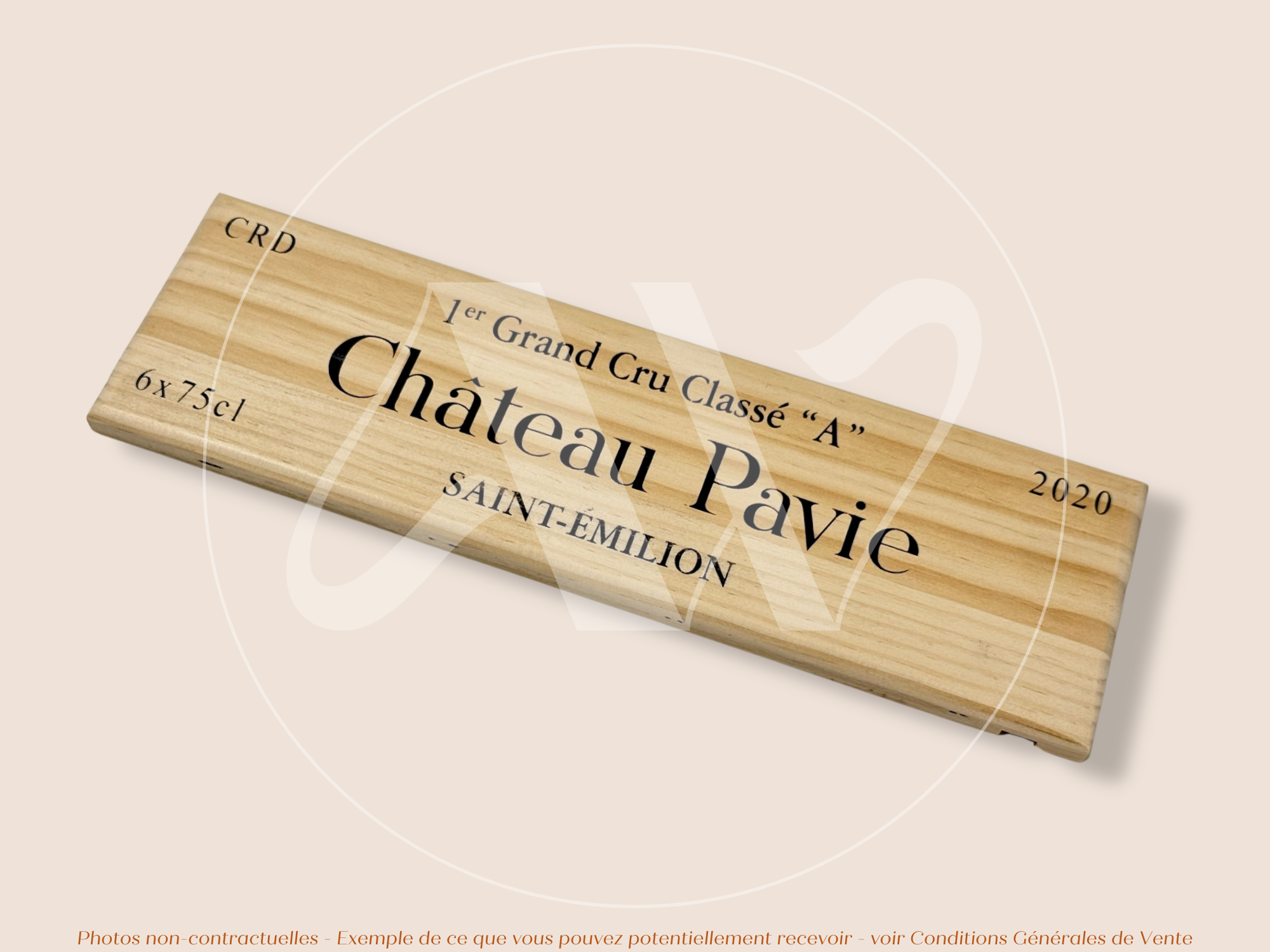 Estampe / Façade d'une caisse de vin en bois du Chateau Pavie - 2020 - Saint-Emilion - Bordeaux | Format 6 bouteilles = 30x9 cm