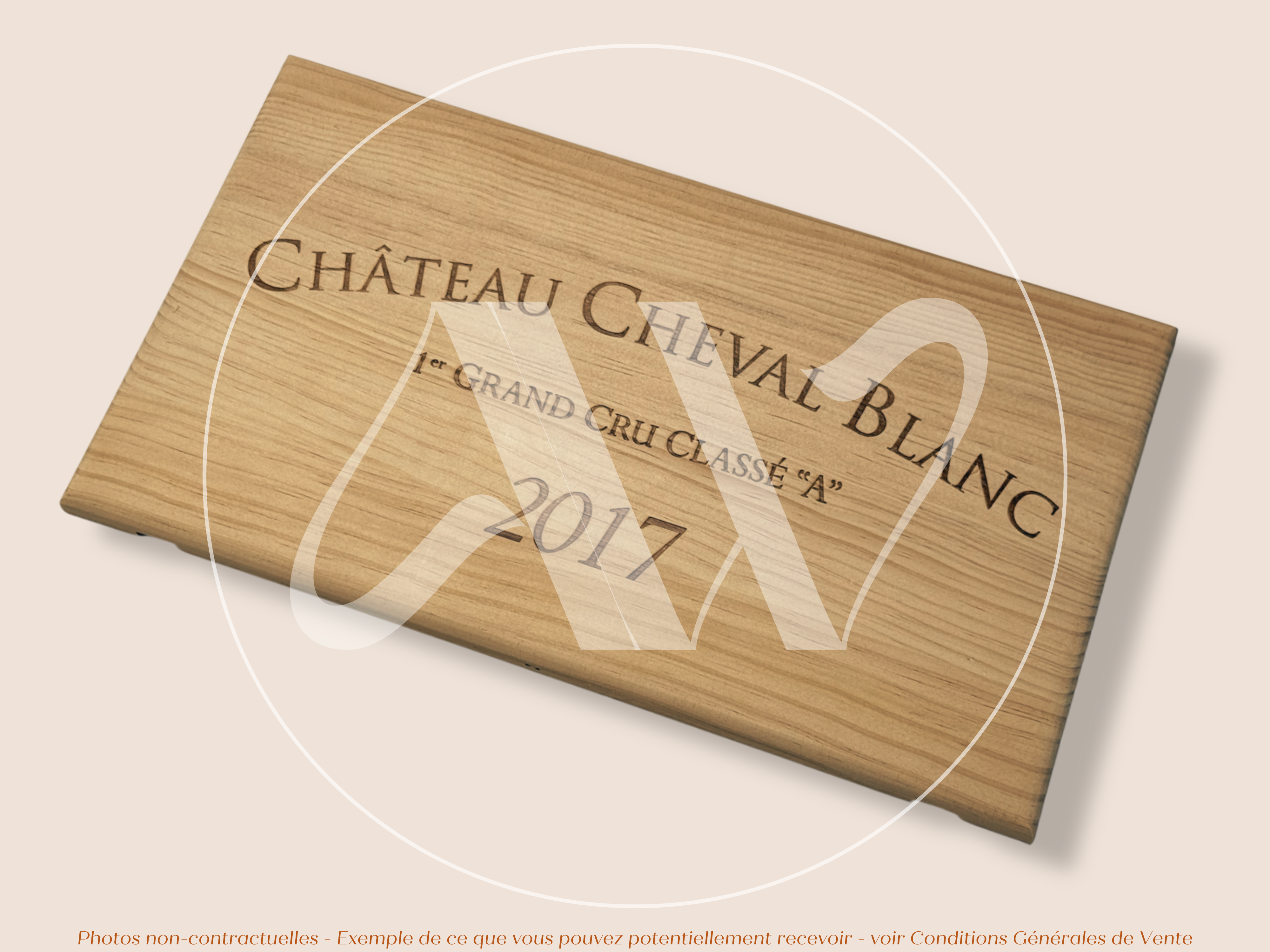 Estampe de caisse de vin Château Cheval Blanc 2017 - Bordeaux – Format 30x17 cm – Millésime 2017 - Façade Estampe bois