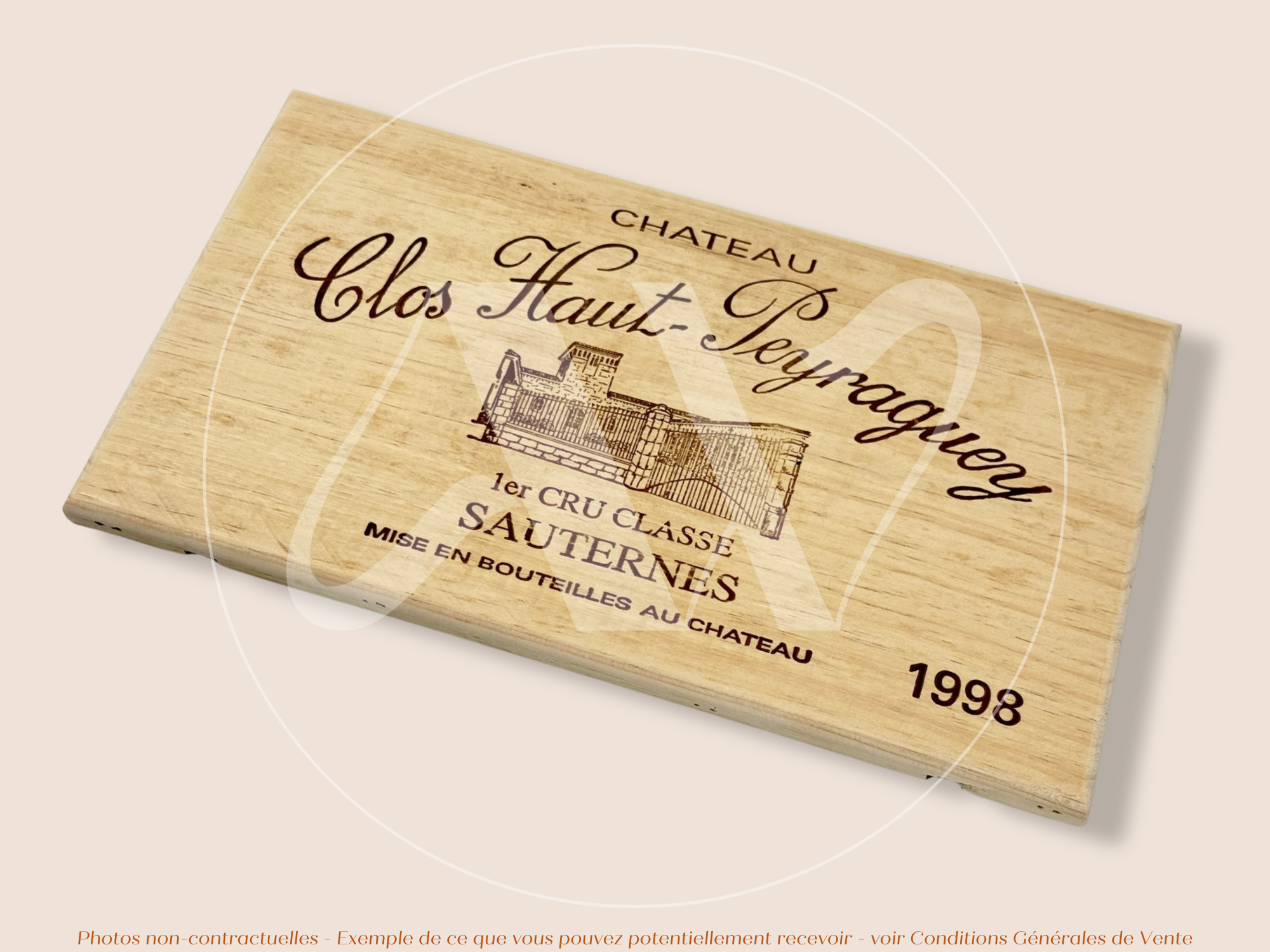 Façade Estampe bois – Château Clos Haut-Peyraguey – Sauternes (Bordeaux) – Format 30x17 cm – Millésime 1998 – (Collector)