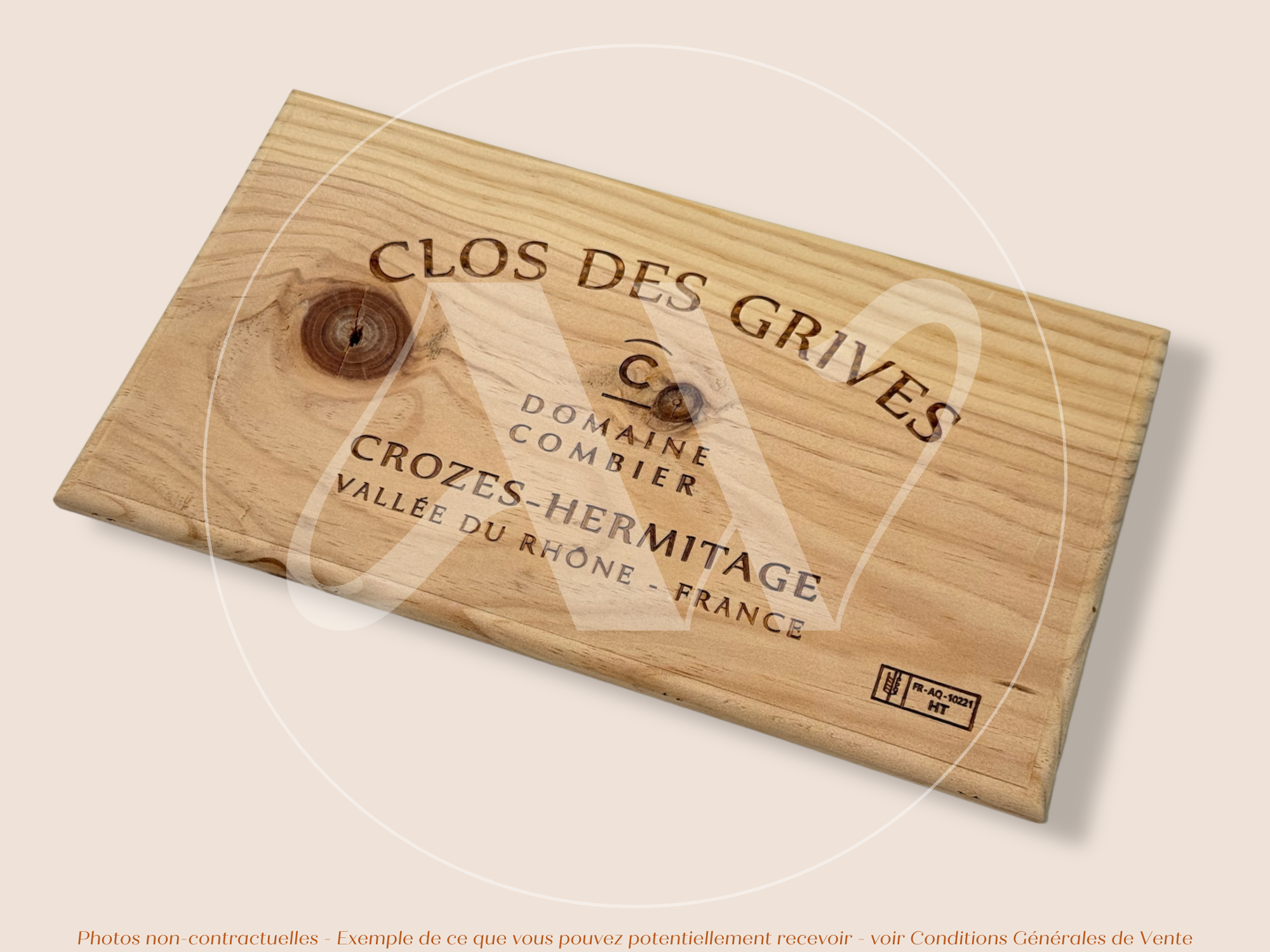 Estampe / Façade d'une caisse de vin en bois du Domaine Combier du Clos des Grives - Vallée du Rhône | Format 6 bouteilles = 30x17