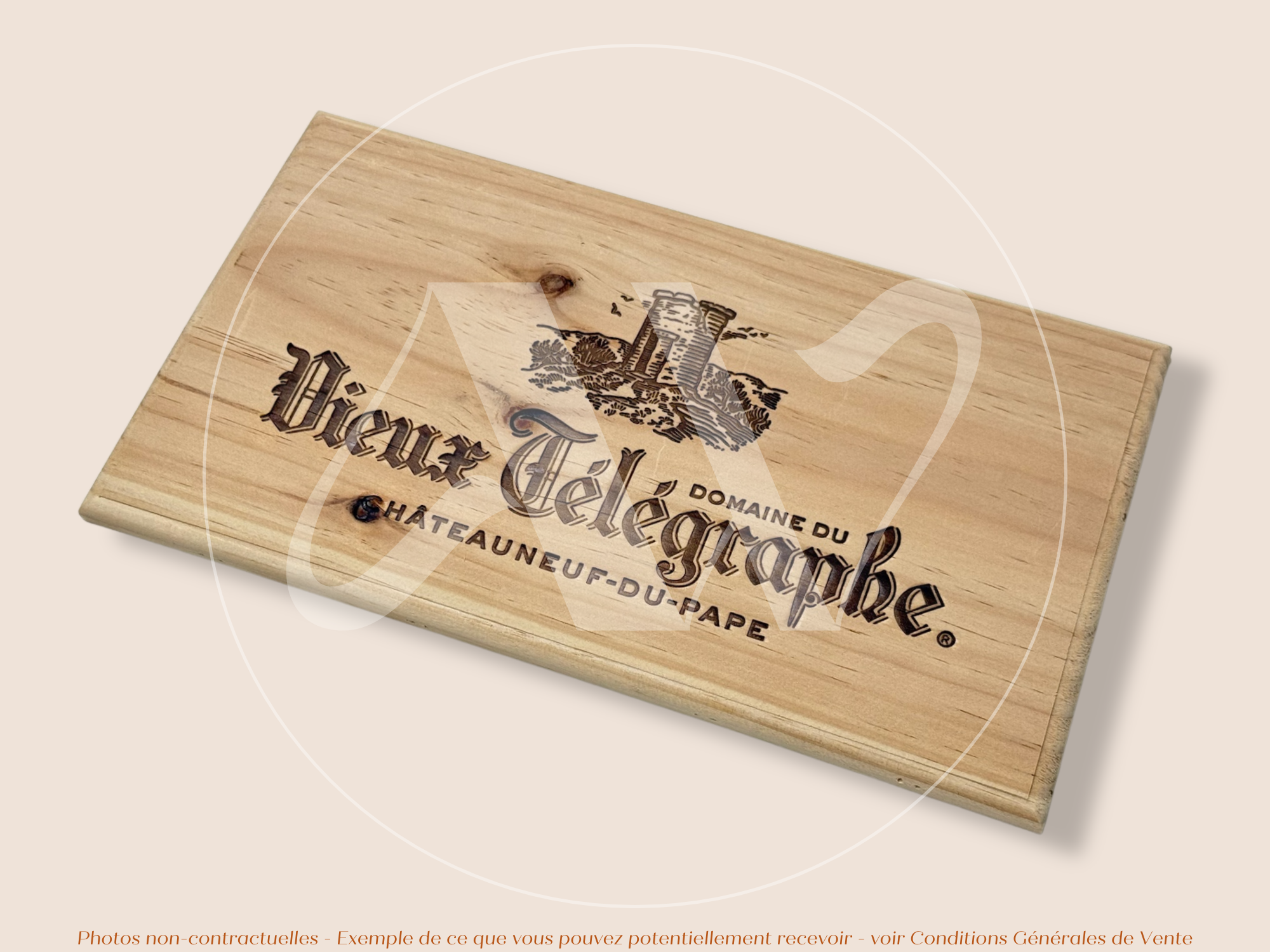 Façade Estampe bois – Domaine du Vieux Télégraphe – Châteauneuf-du-Pape (Vallée du Rhône) – Format 30x17 cm – Icônique de l'appellation
